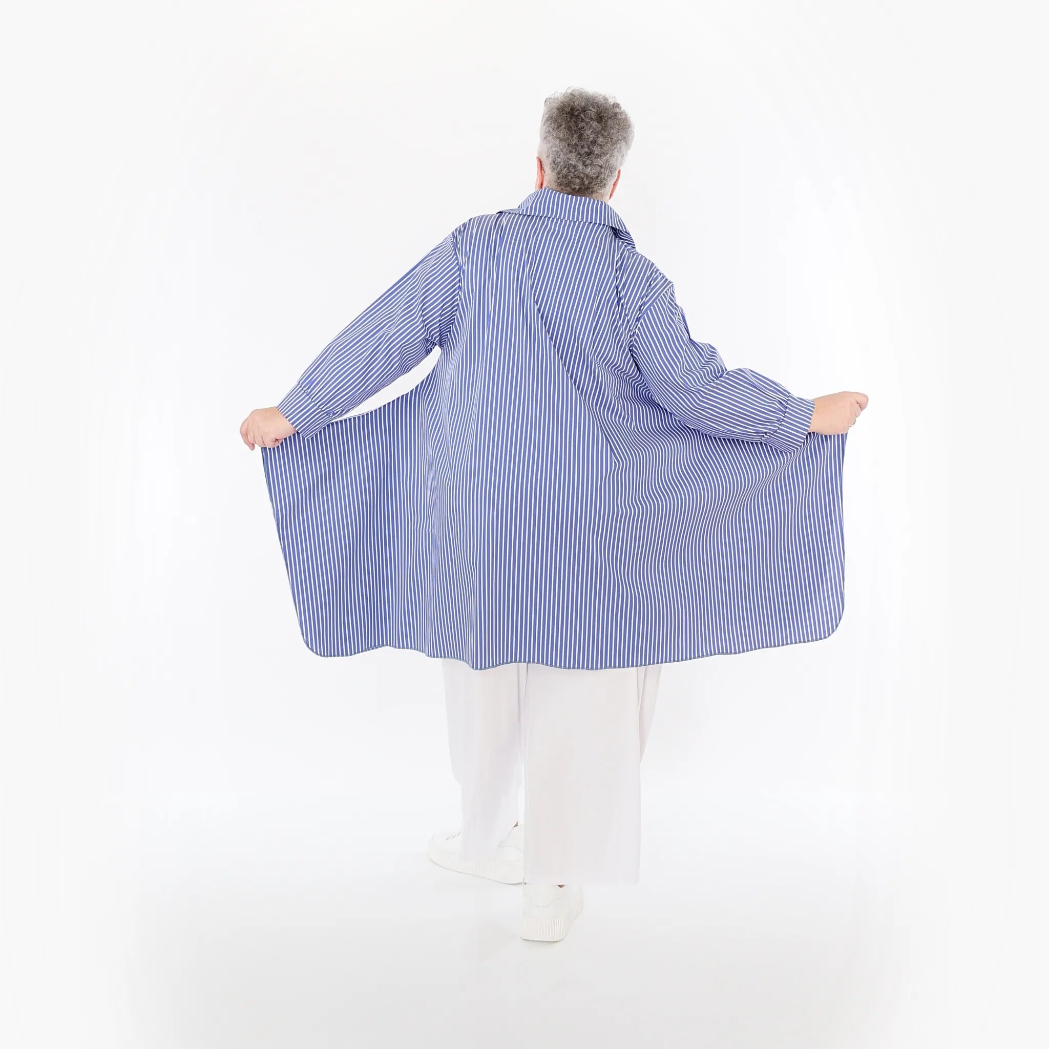  A-Form Bluse von AKH Fashion aus Baumwolle, 1472.06917, Blau/Weiß, Streifen, Ausgefallen