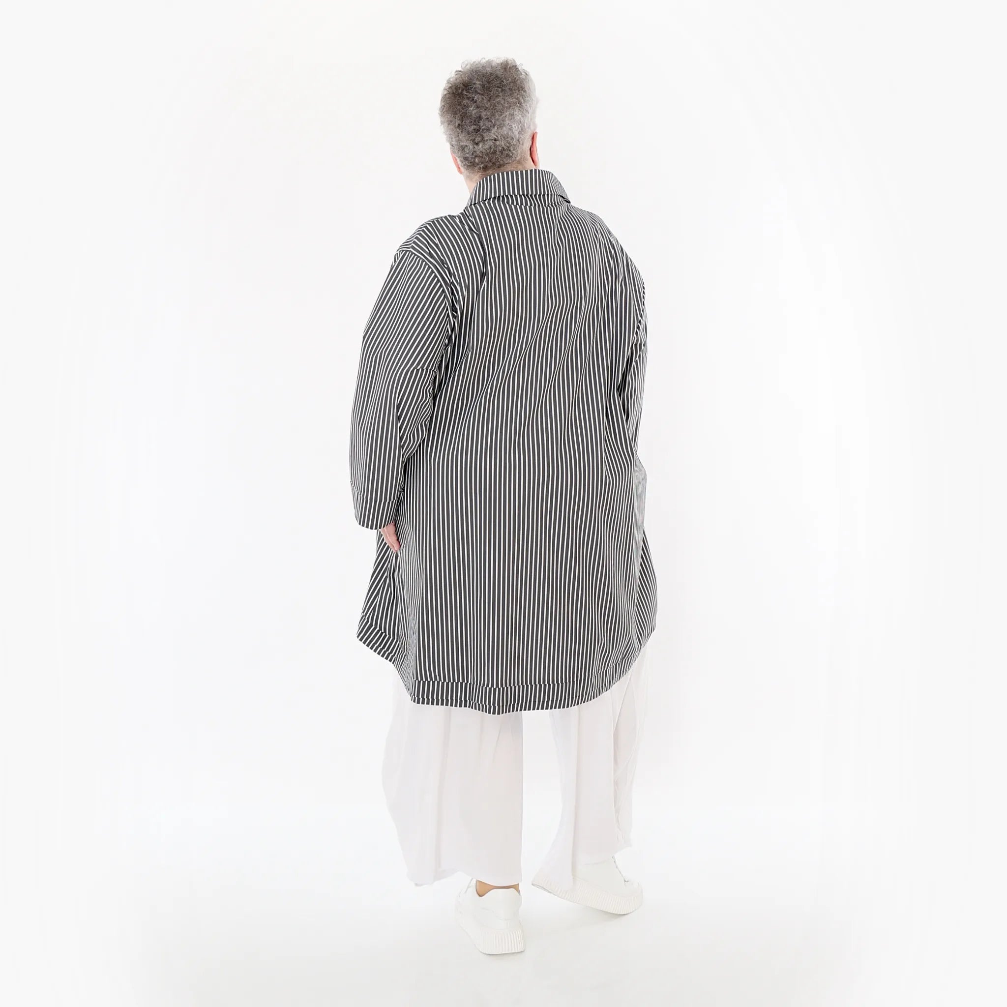  A-Form Bluse von AKH Fashion aus Baumwolle, 1472.07010, Anthrazit/Weiß, Streifen, Schick