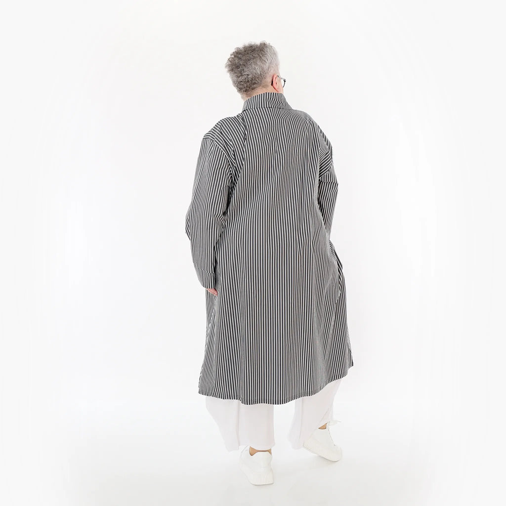  A-Form Bluse von AKH Fashion aus Baumwolle, 1472.07057, Anthrazit/Weiß, Streifen, Schick