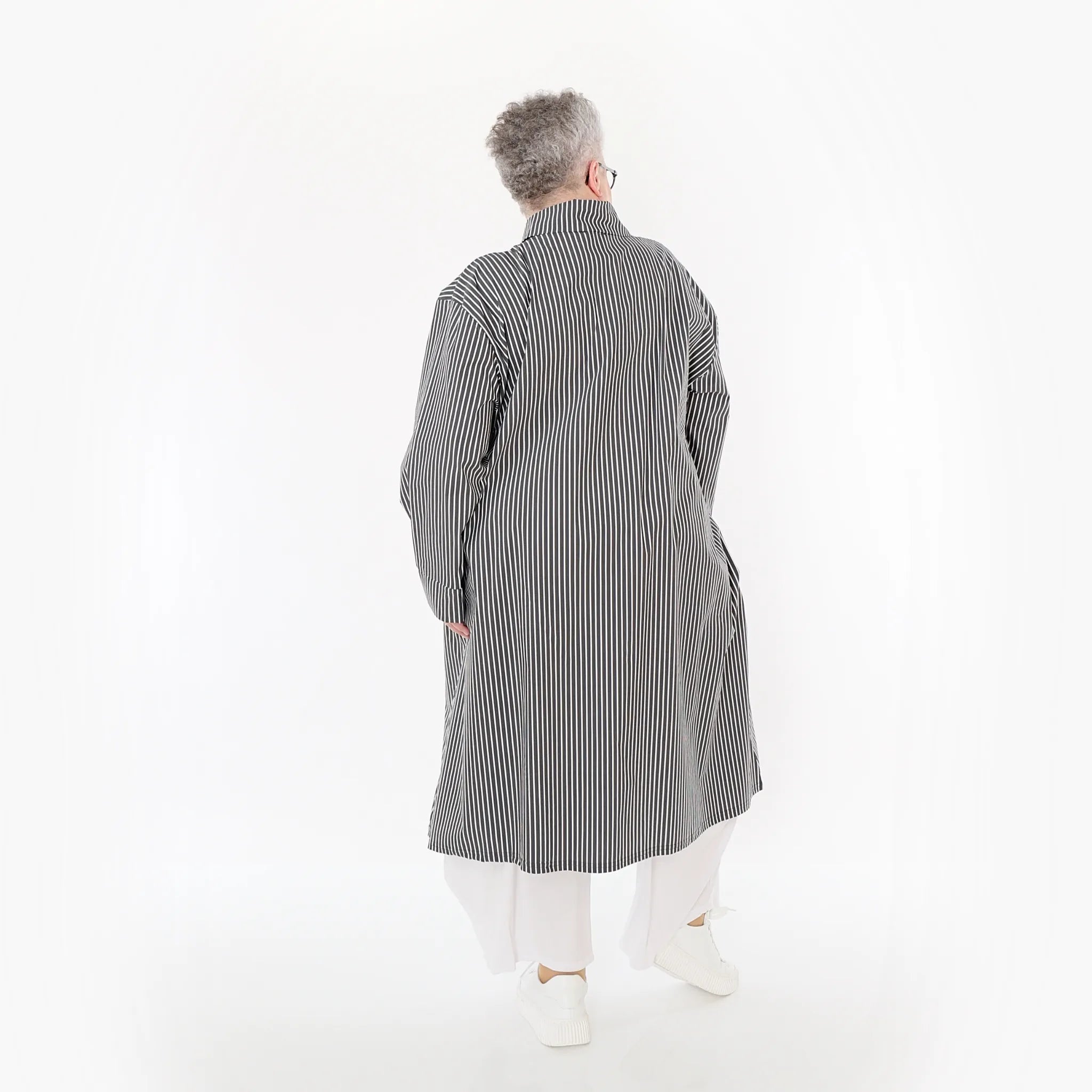  A-Form Bluse von AKH Fashion aus Baumwolle, 1472.07057, Anthrazit/Weiß, Streifen, Schick