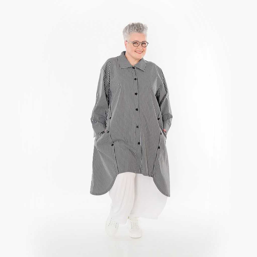  A-Form Bluse von AKH Fashion aus Baumwolle, 1472.07057, Anthrazit/Weiß, Streifen, Schick