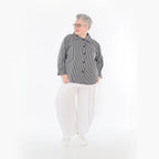  AKH Fashion Bluse in gerundeter Form, aus Baumwolle, 1472.07062, Anthrazit/Weiß, Streifen