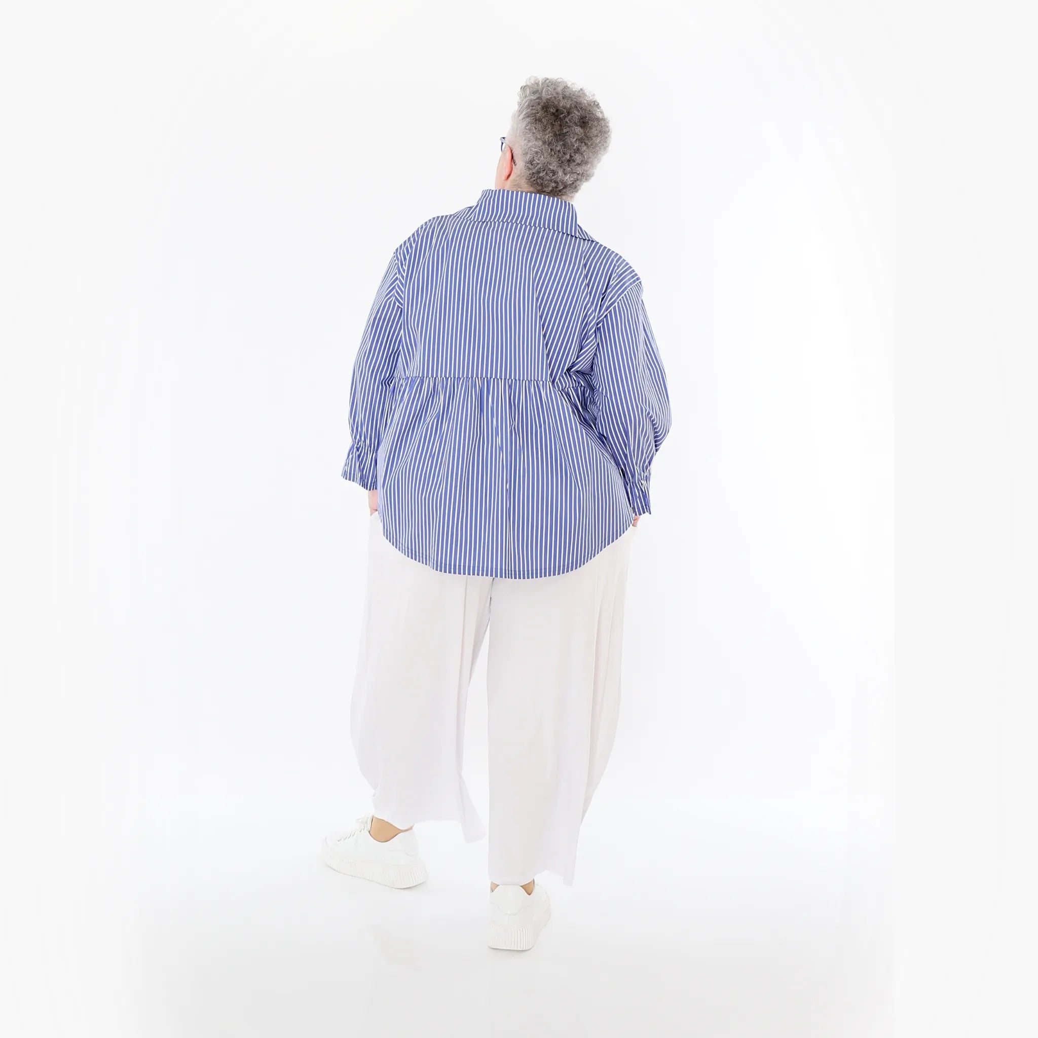  AKH Fashion Bluse in gerundeter Form, aus Baumwolle, 1472.07062, Blau/Weiß, Streifen