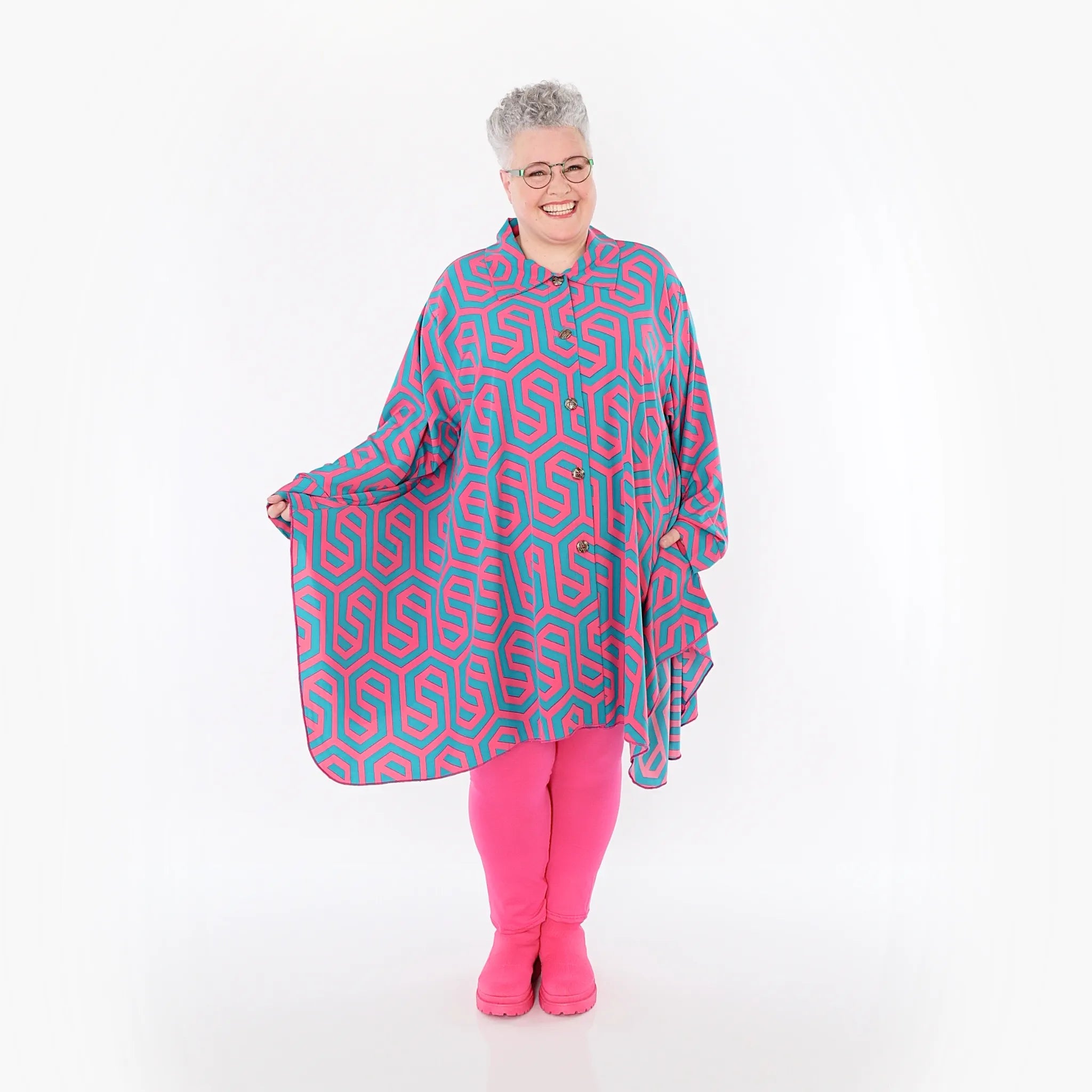  A-Form Bluse von AKH Fashion aus Viskose, 1473.06917, Fuchsia/Grün, Grafik, Ausgefallen