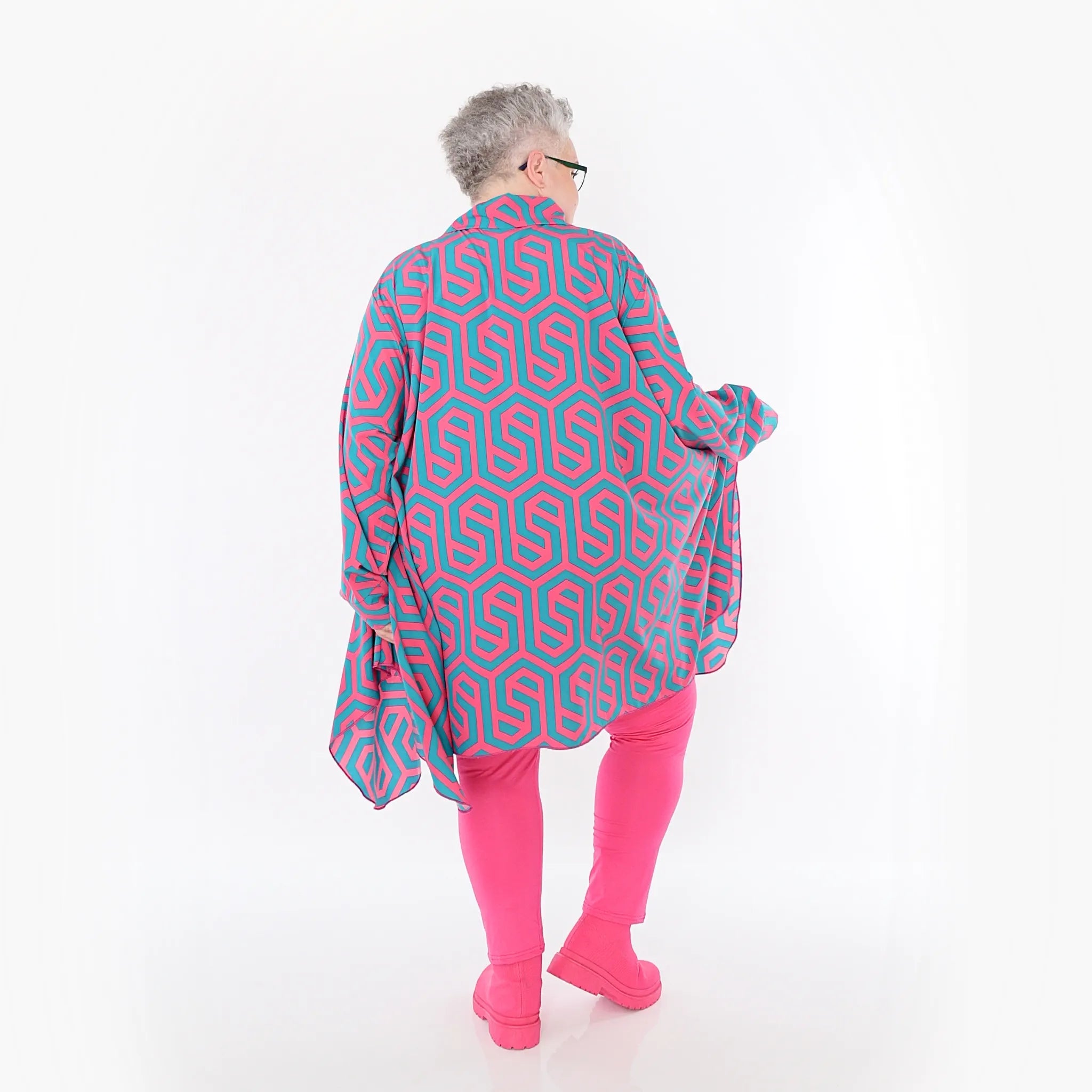  A-Form Bluse von AKH Fashion aus Viskose, 1473.06917, Fuchsia/Grün, Grafik, Ausgefallen