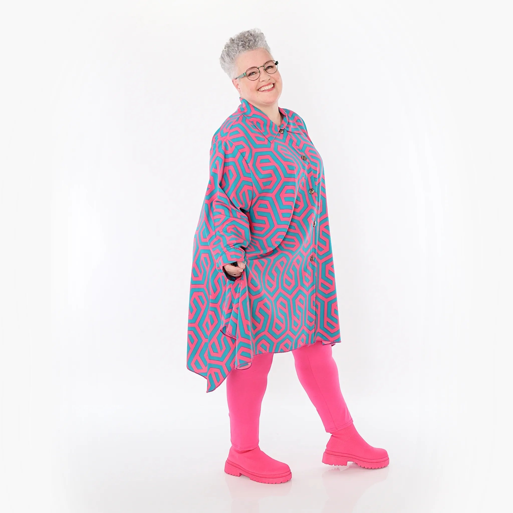  A-Form Bluse von AKH Fashion aus Viskose, 1473.06917, Fuchsia/Grün, Grafik, Ausgefallen