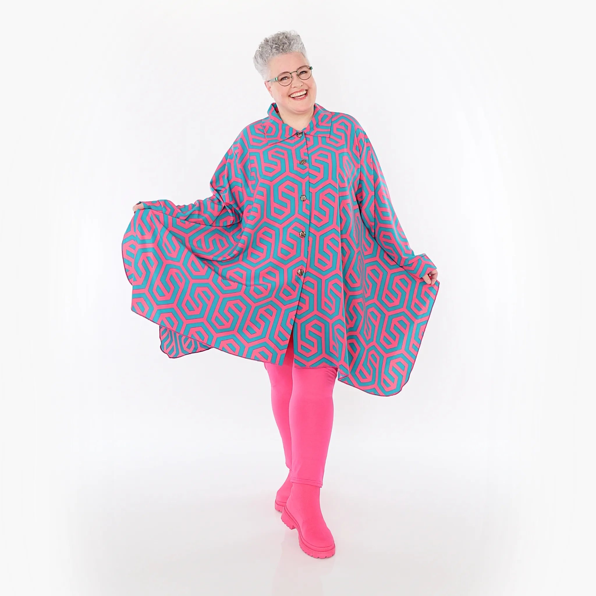  A-Form Bluse von AKH Fashion aus Viskose, 1473.06917, Fuchsia/Grün, Grafik, Ausgefallen