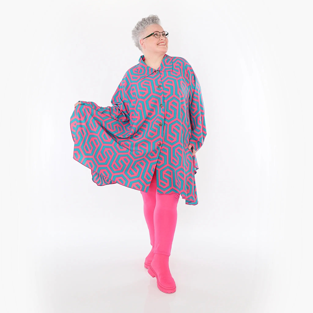  A-Form Bluse von AKH Fashion aus Viskose, 1473.06917, Fuchsia/Grün, Grafik, Ausgefallen