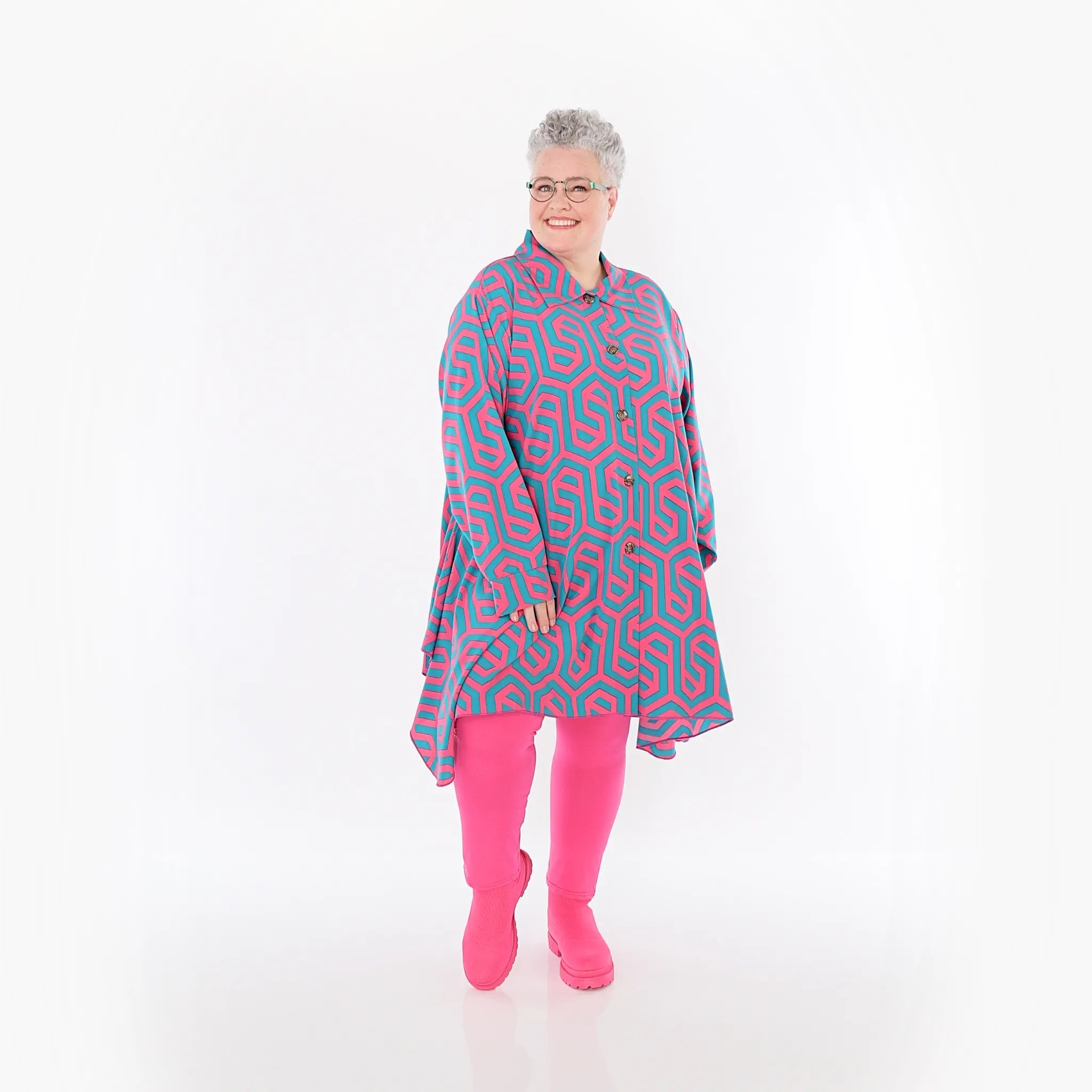  A-Form Bluse von AKH Fashion aus Viskose, 1473.06917, Fuchsia/Grün, Grafik, Ausgefallen