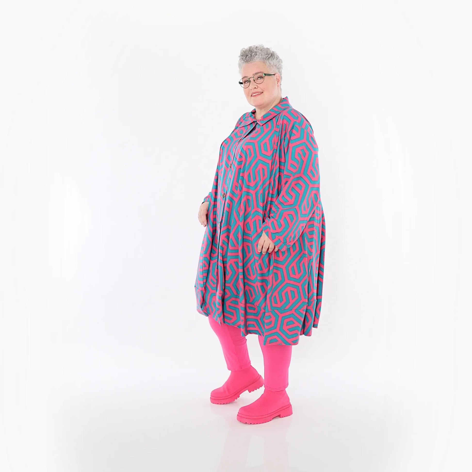  A-Form Bluse von AKH Fashion aus Viskose, 1473.07061, Fuchsia/Grün, Grafik, Ausgefallen