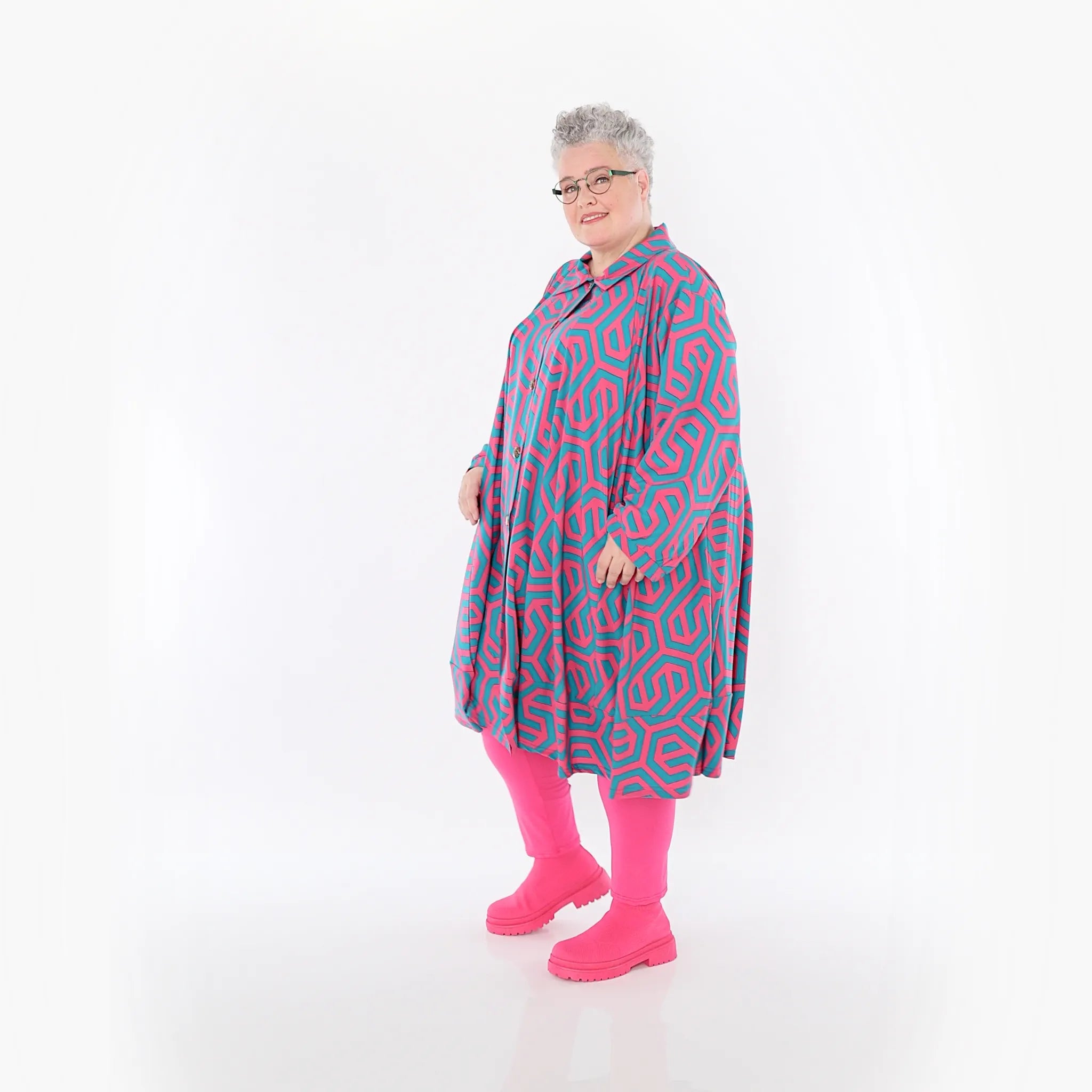  A-Form Bluse von AKH Fashion aus Viskose, 1473.07061, Fuchsia/Grün, Grafik, Ausgefallen