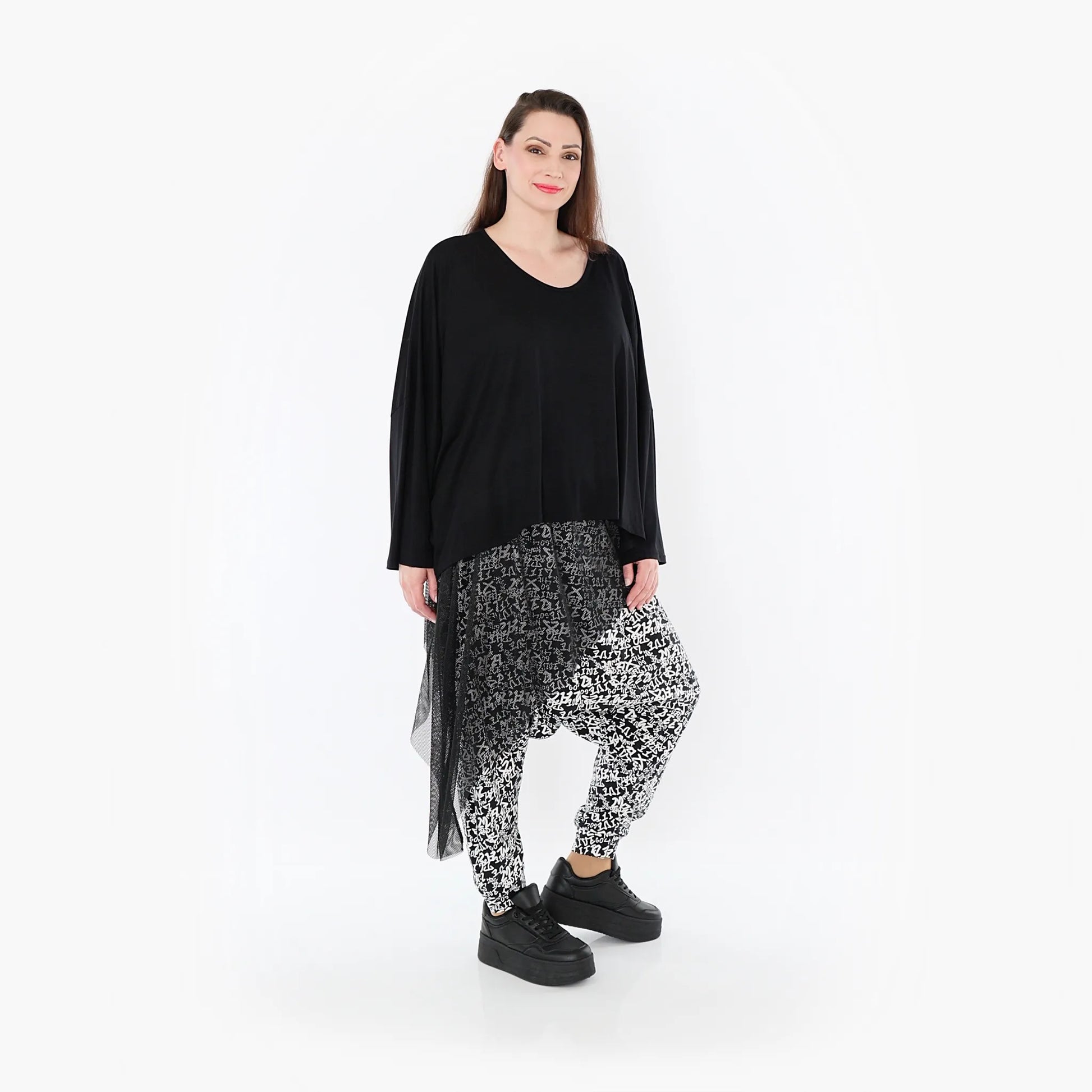  Haremshose von AKH Fashion aus Viskose, 1475.06992, Schwarz/Weiß, Buchstaben, Ausgefallen