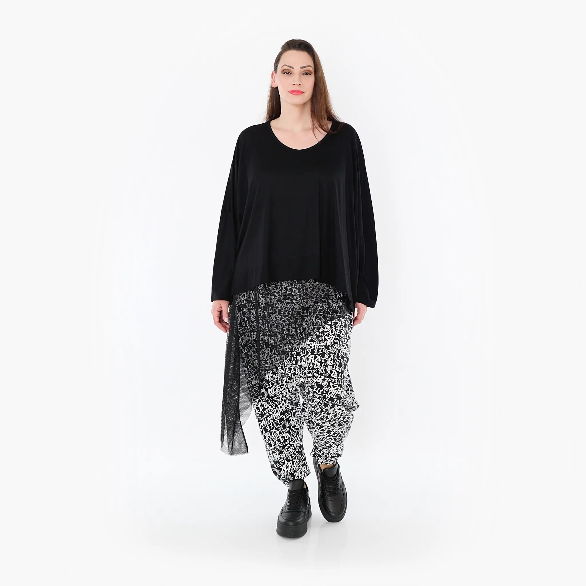  Haremshose von AKH Fashion aus Viskose, 1475.06992, Schwarz/Weiß, Buchstaben, Ausgefallen
