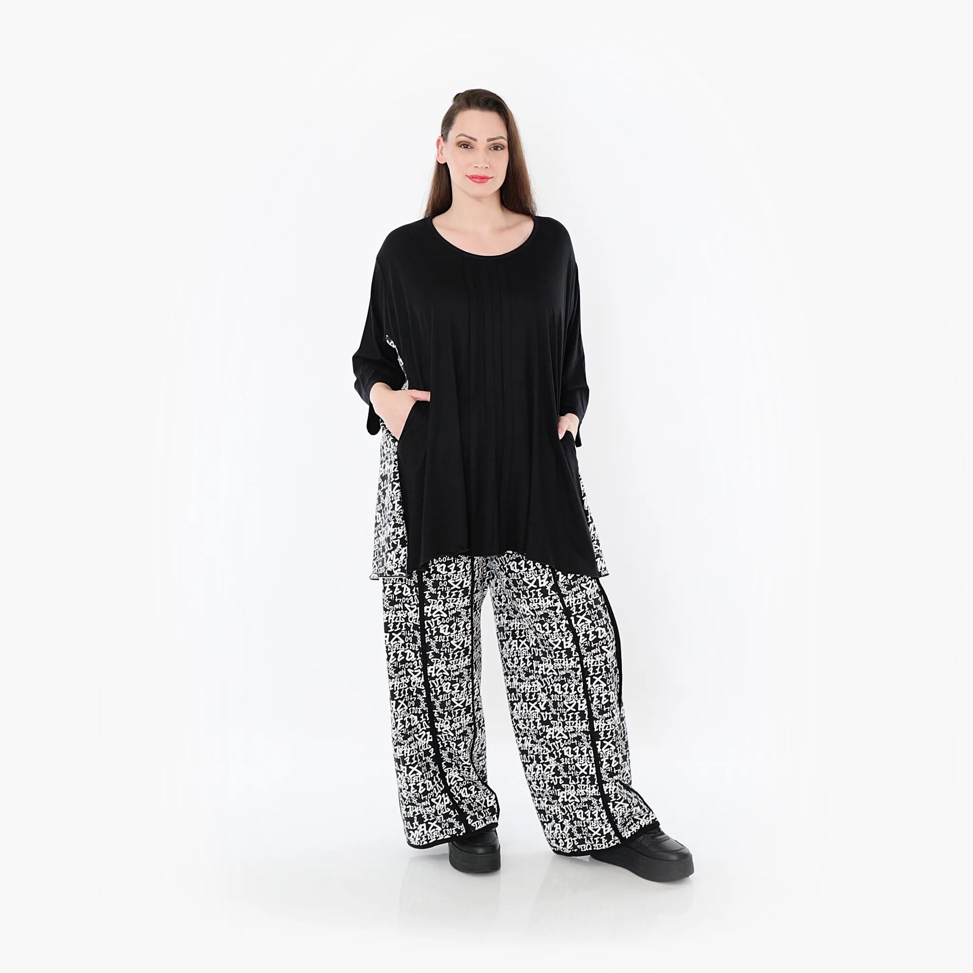  A-Form Bigshirt von AKH Fashion aus Viskose, 1475.07069, Schwarz/Weiß, Buchstaben, Schick