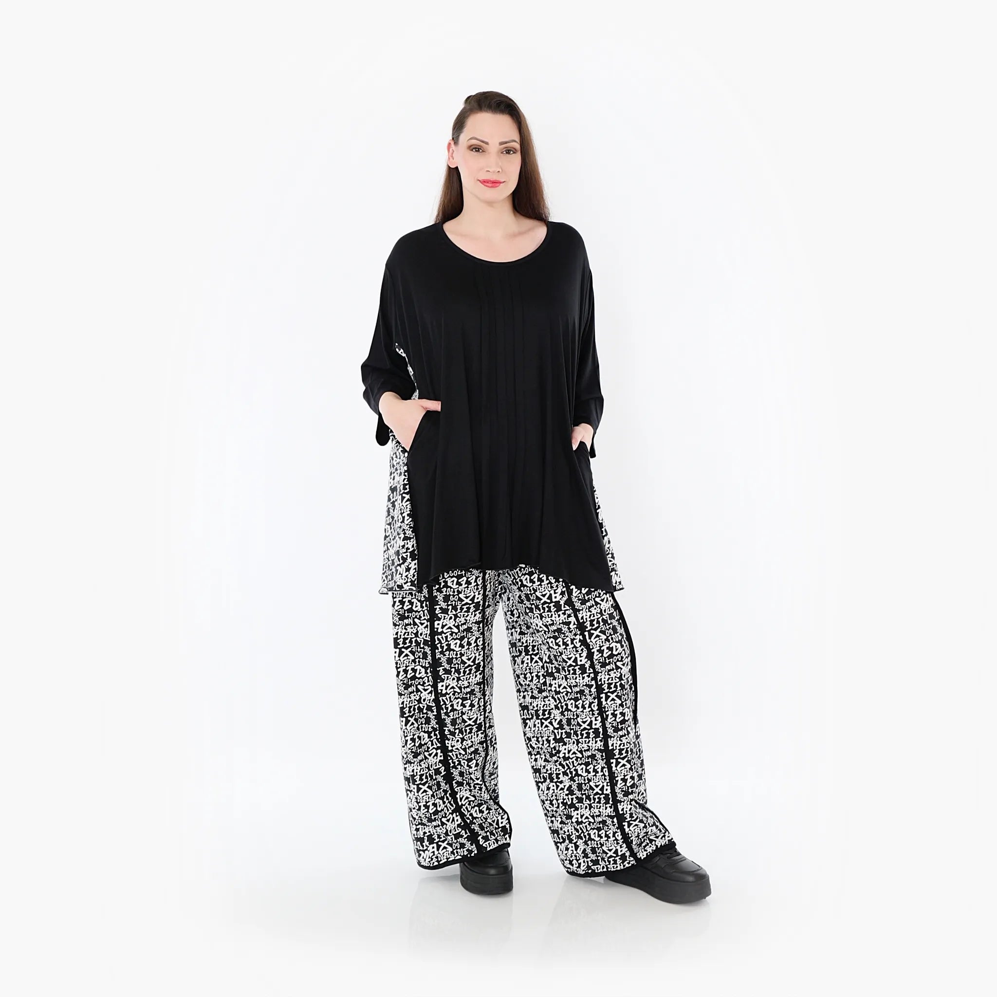  A-Form Bigshirt von AKH Fashion aus Viskose, 1475.07069, Schwarz/Weiß, Buchstaben, Schick