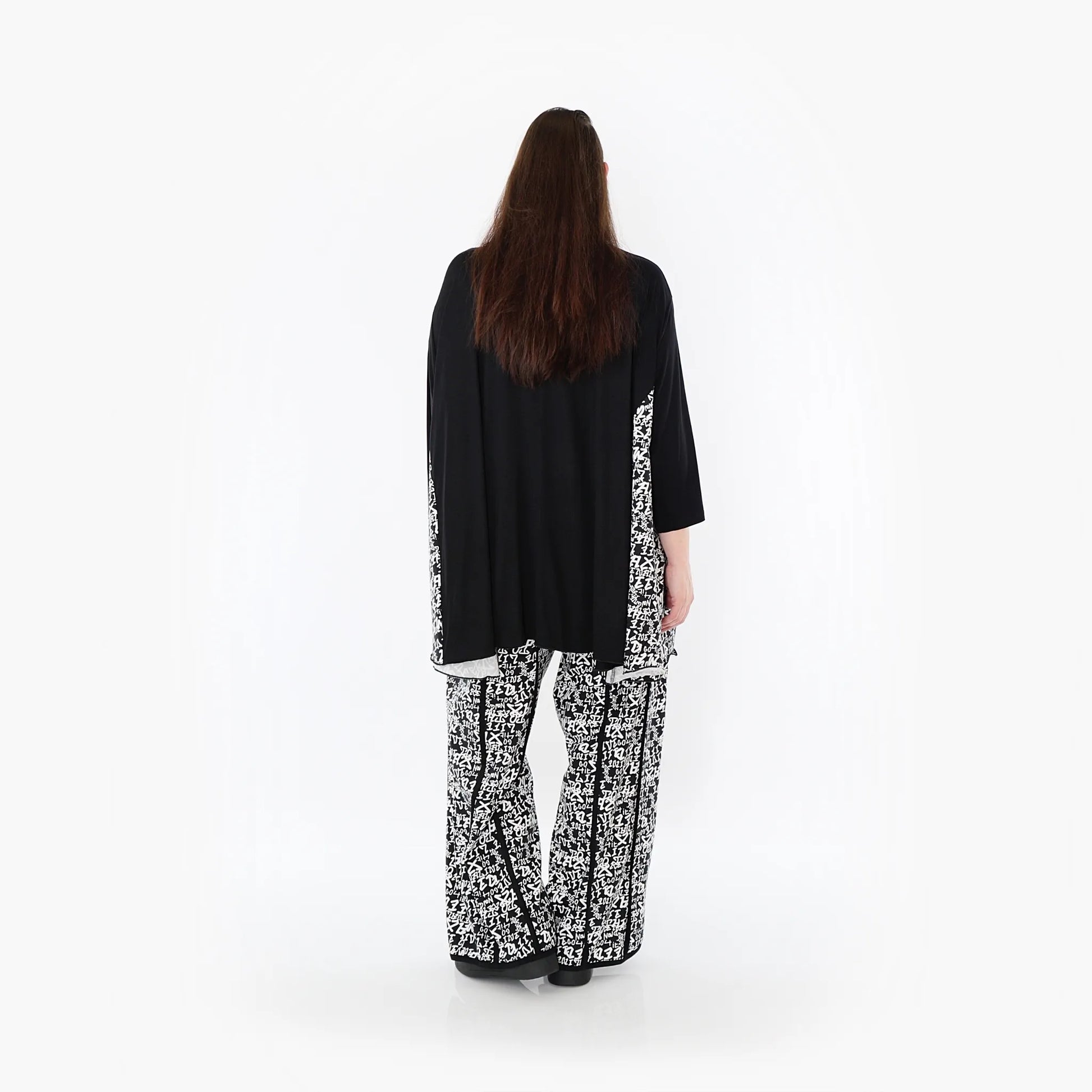  A-Form Bigshirt von AKH Fashion aus Viskose, 1475.07069, Schwarz/Weiß, Buchstaben, Schick