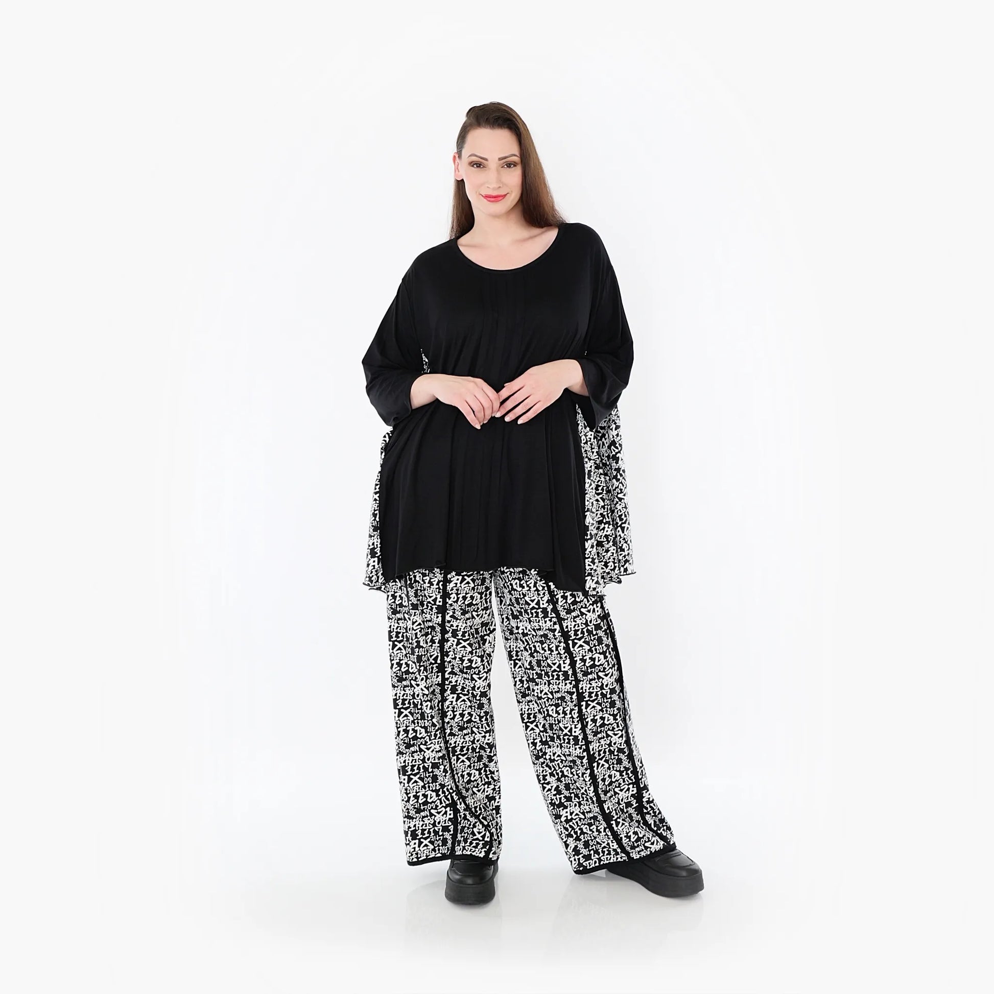  A-Form Bigshirt von AKH Fashion aus Viskose, 1475.07069, Schwarz/Weiß, Buchstaben, Schick