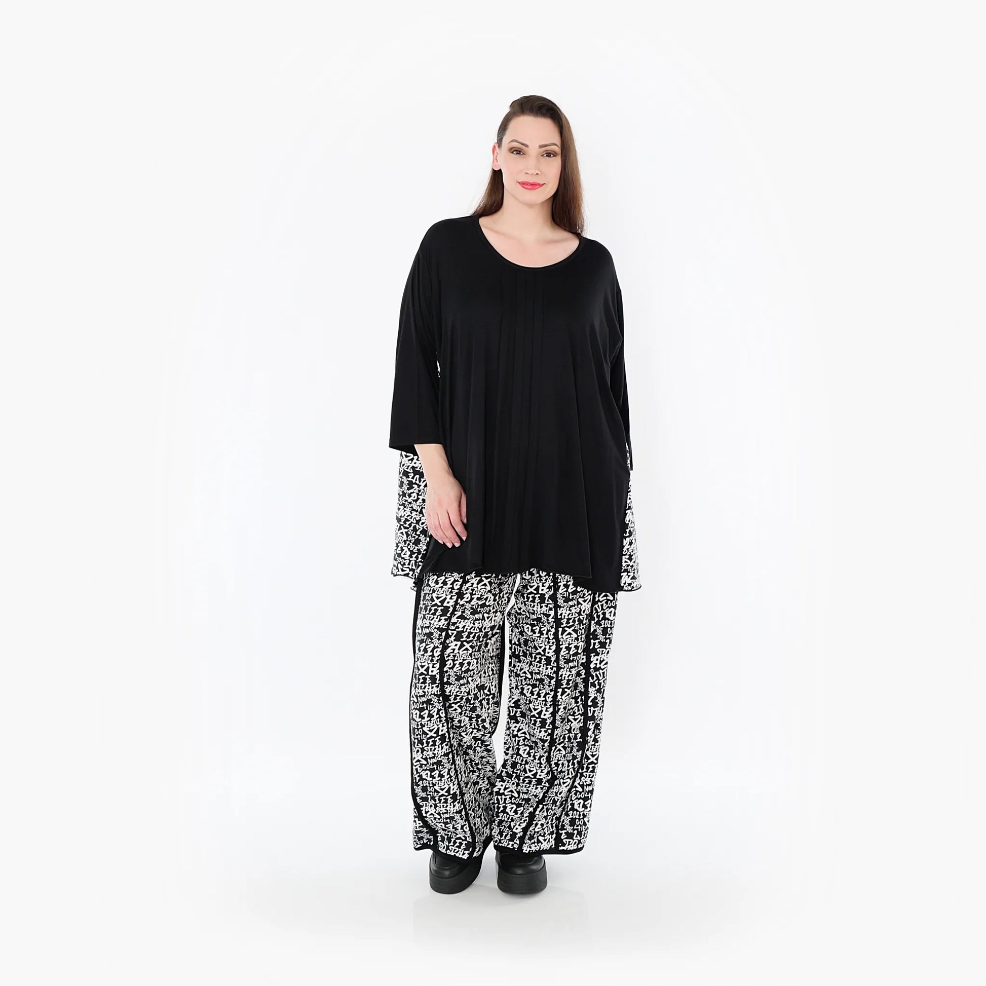  A-Form Bigshirt von AKH Fashion aus Viskose, 1475.07069, Schwarz/Weiß, Buchstaben, Schick