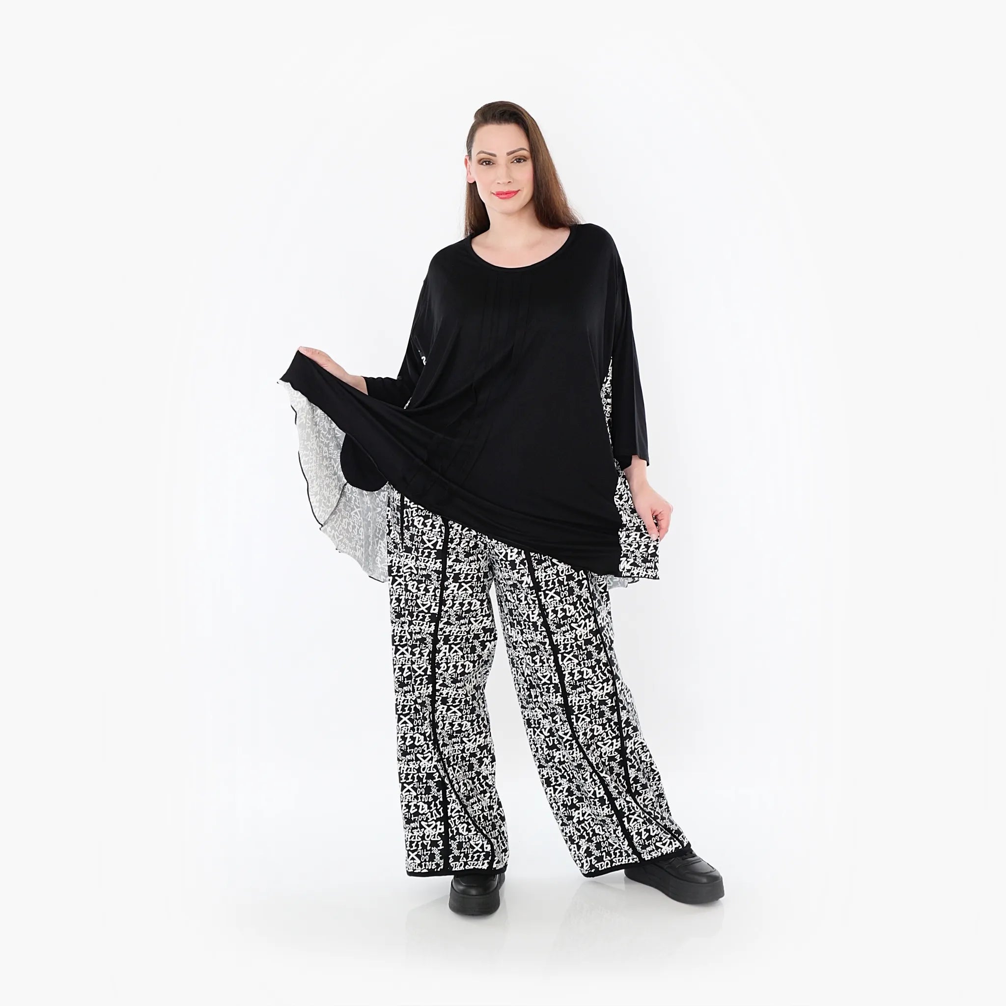  A-Form Bigshirt von AKH Fashion aus Viskose, 1475.07069, Schwarz/Weiß, Buchstaben, Schick