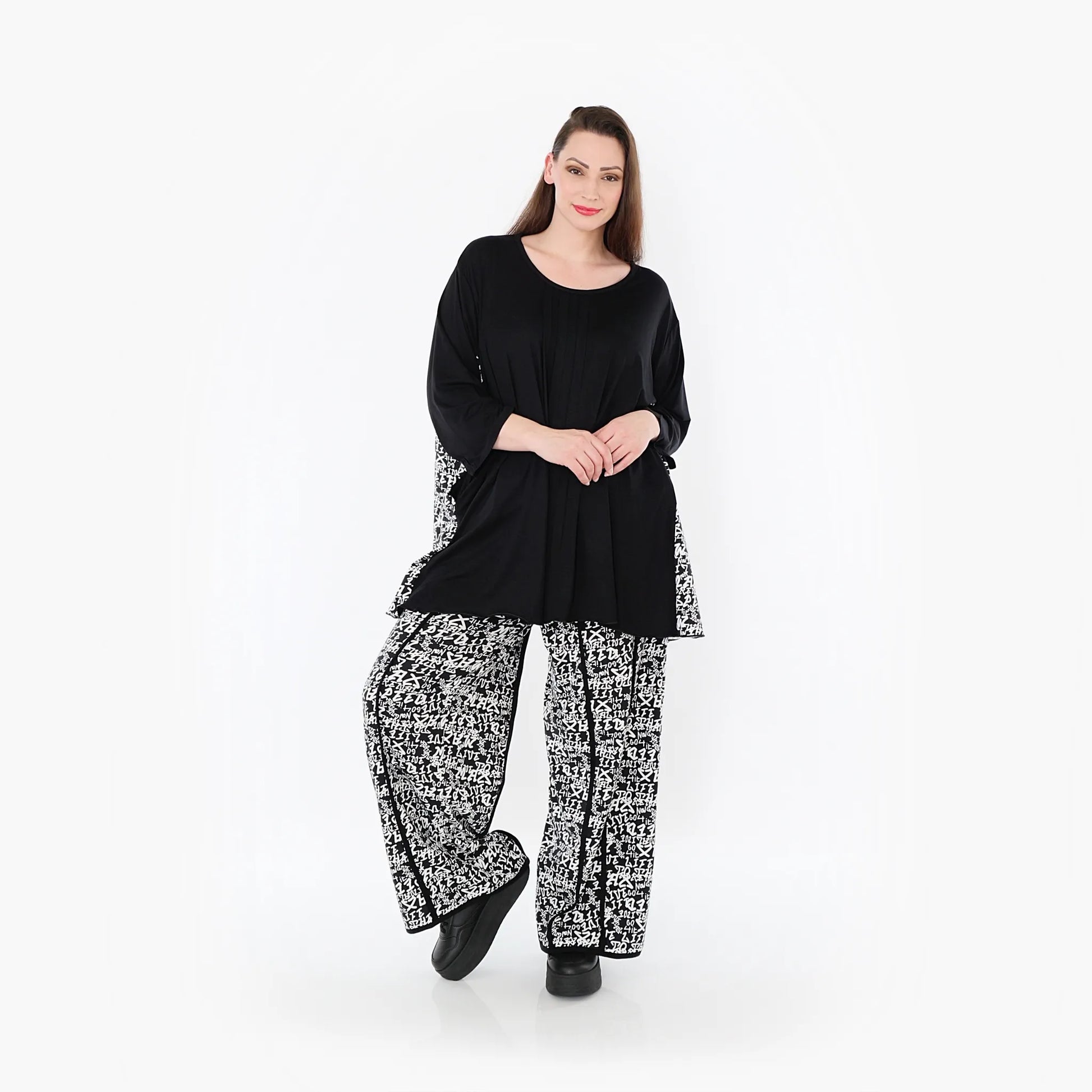  A-Form Bigshirt von AKH Fashion aus Viskose, 1475.07069, Schwarz/Weiß, Buchstaben, Schick
