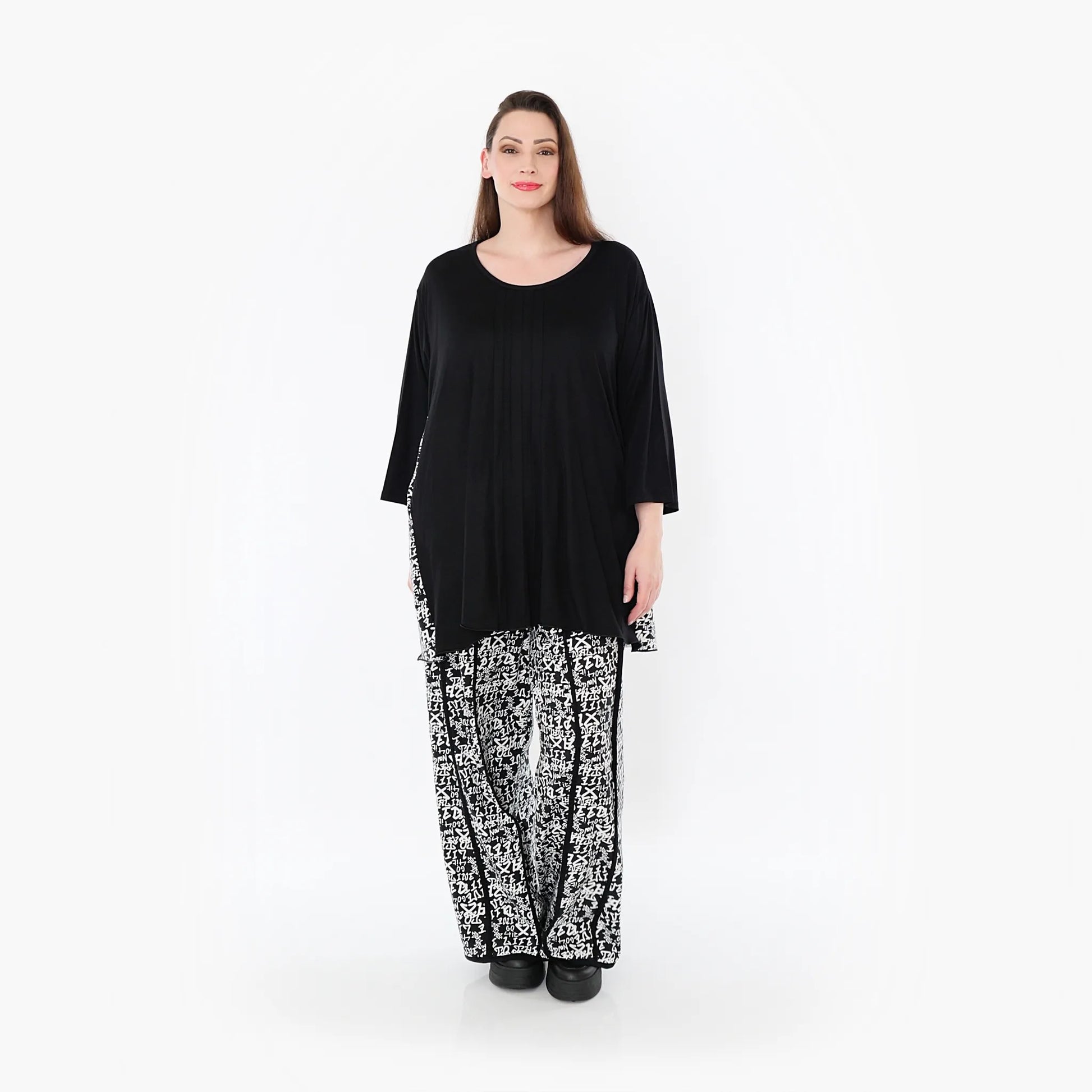  A-Form Bigshirt von AKH Fashion aus Viskose, 1475.07069, Schwarz/Weiß, Buchstaben, Schick