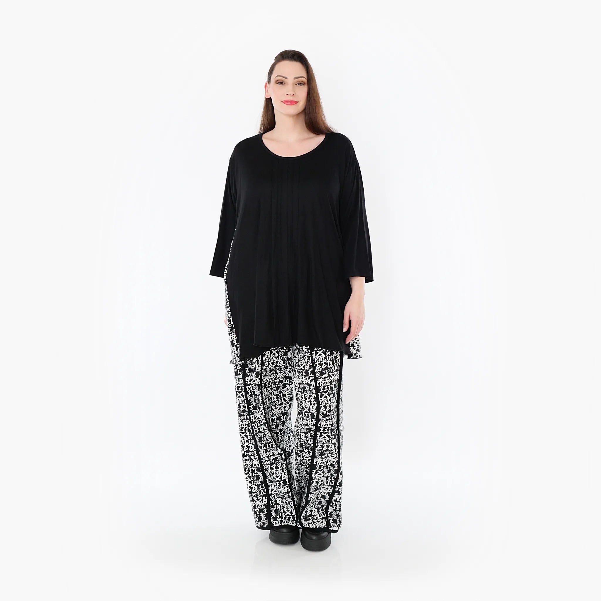  A-Form Bigshirt von AKH Fashion aus Viskose, 1475.07069, Schwarz/Weiß, Buchstaben, Schick