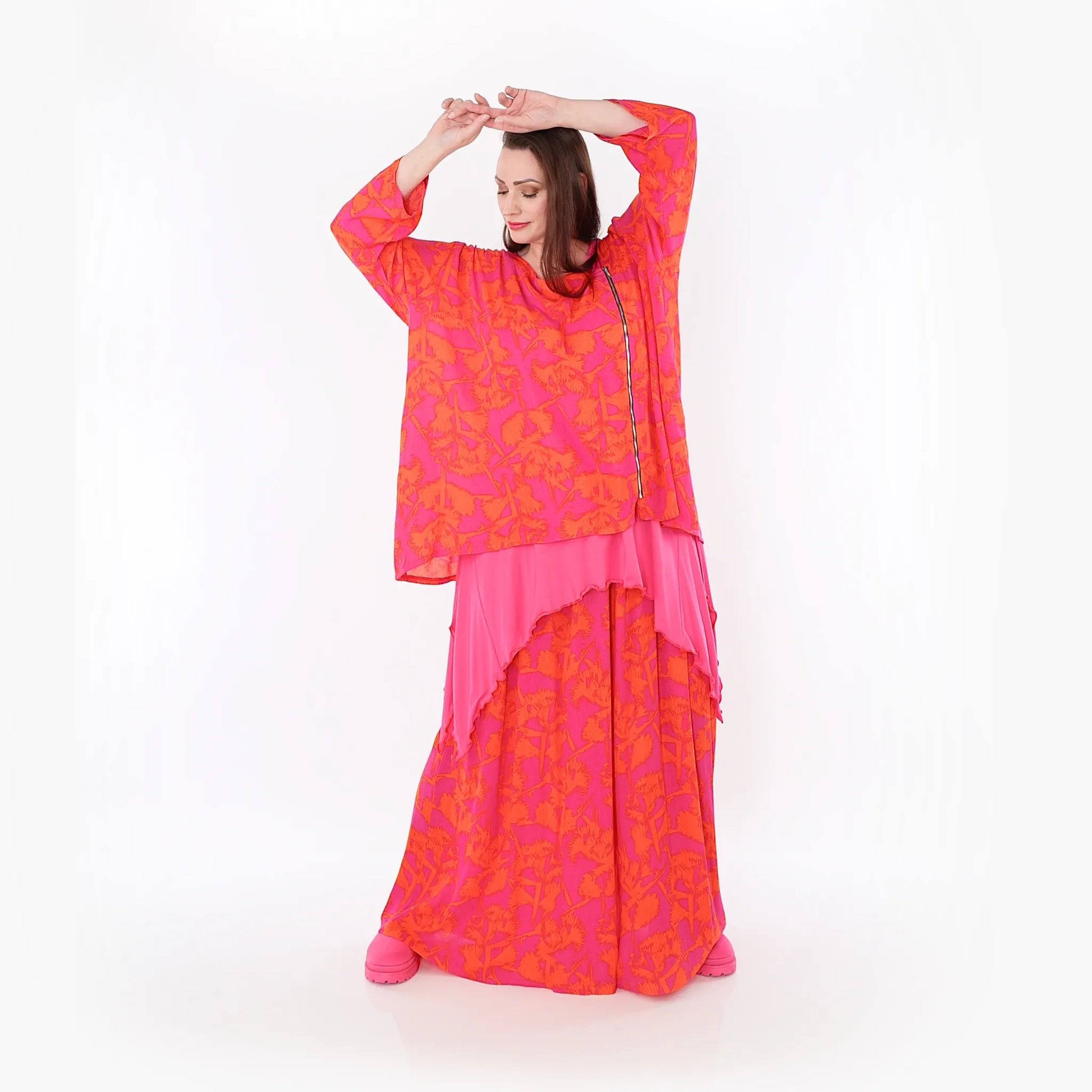  A-Form Jacke von AKH Fashion aus Viskose, 1476.07078, Fuchsia/Orange, Batik, Ausgefallen