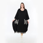  Ballonkleid von AKH Fashion aus Baumwolle, 1478.07071, Schwarz/Ecru, Ausgefallen, Zeitlos