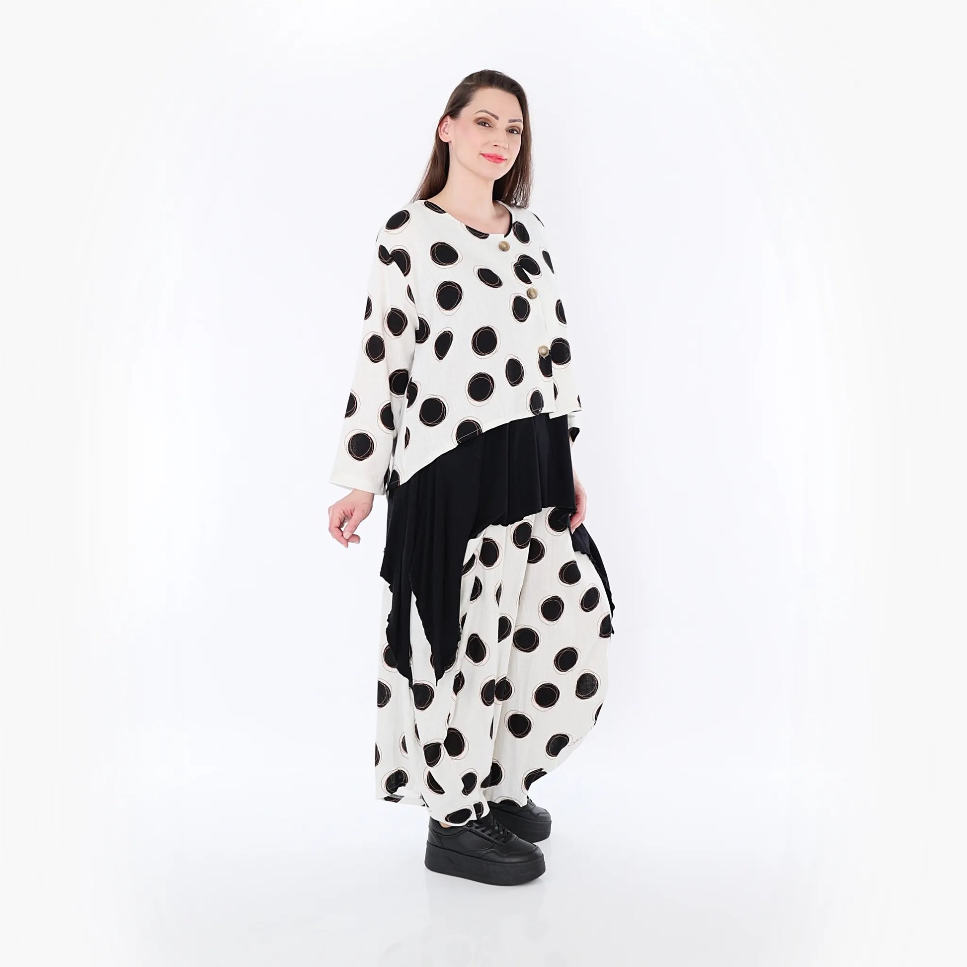  Ballonhose von AKH Fashion aus Viskose, 1480.08069, Ecru/Schwarz/Cognac, Punkte, Schick
