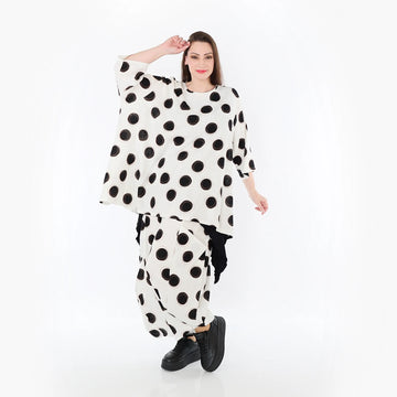  A-Form Bigshirt von AKH Fashion aus Viskose, 1480.00593, Ecru/Schwarz/Cognac, Punkte, Schick