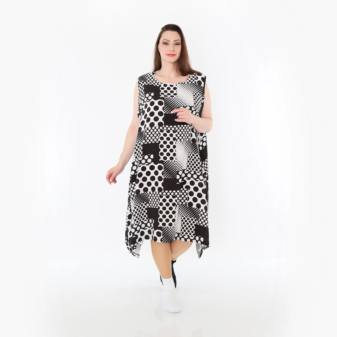  Ballonkleid von AKH Fashion aus Viskose, 1481.04489, Schwarz/Weiß, Punkte, Ausgefallen