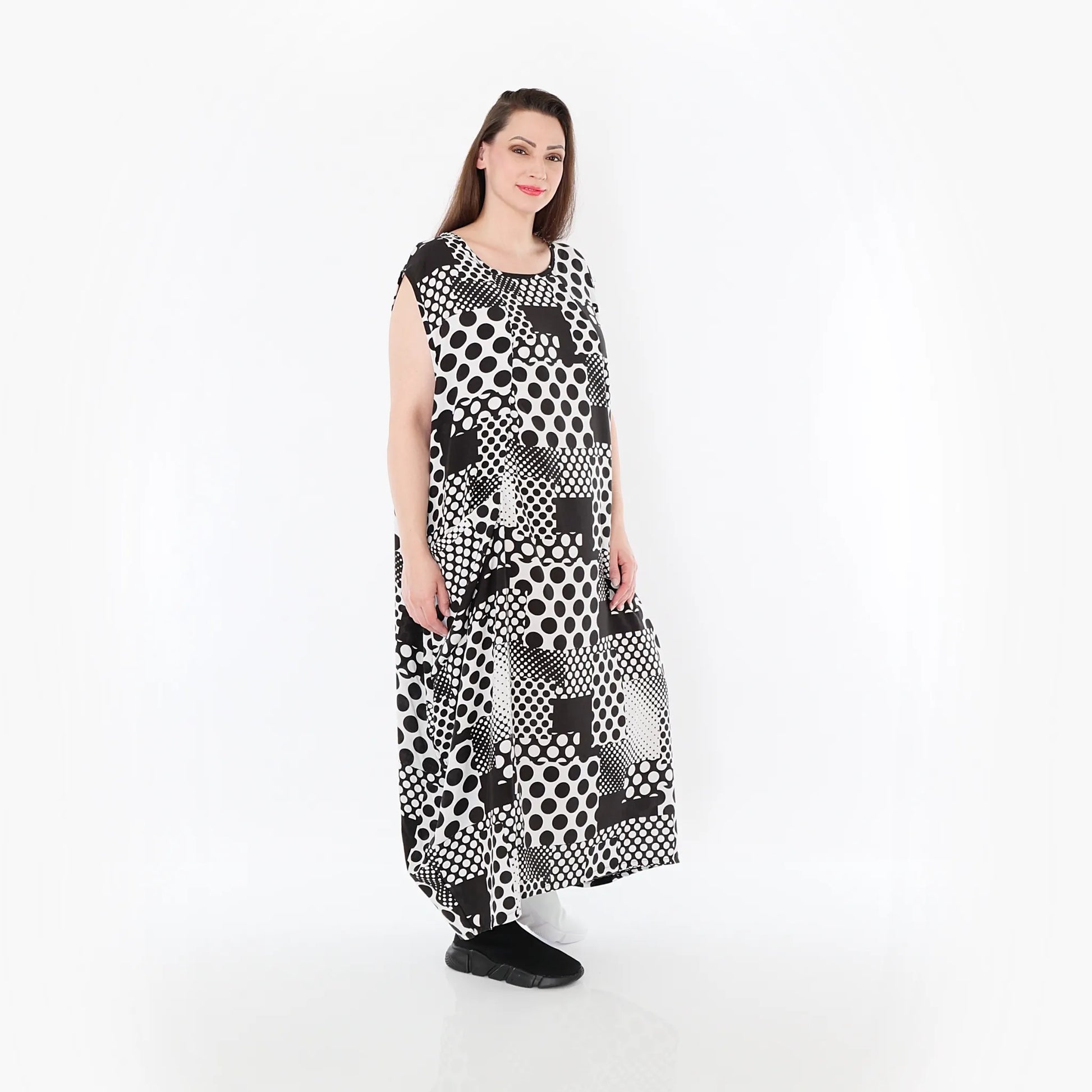  Ballonkleid von AKH Fashion aus Viskose, 1481.04491, Schwarz/Weiß, Punkte, Ausgefallen