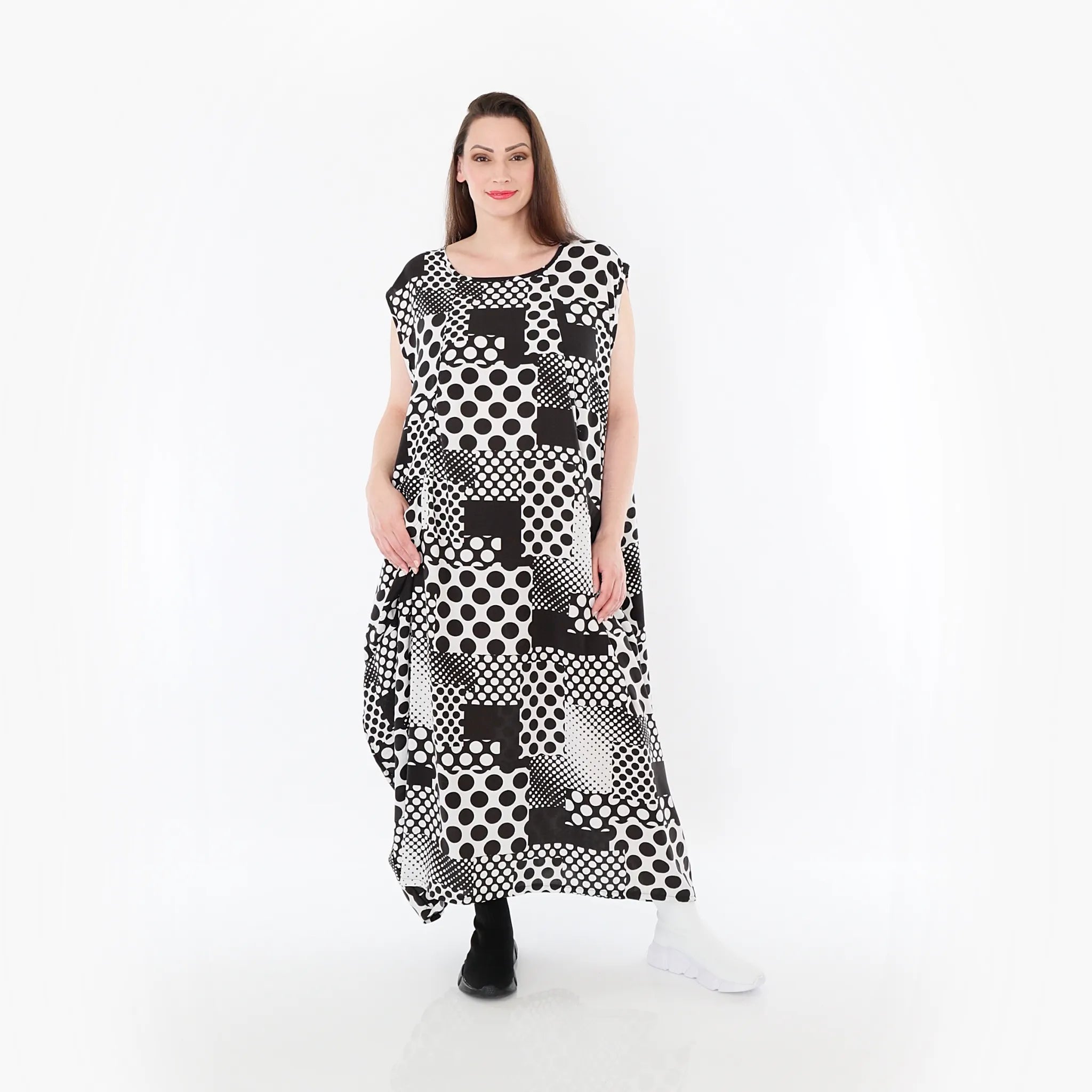  Ballonkleid von AKH Fashion aus Viskose, 1481.04491, Schwarz/Weiß, Punkte, Ausgefallen