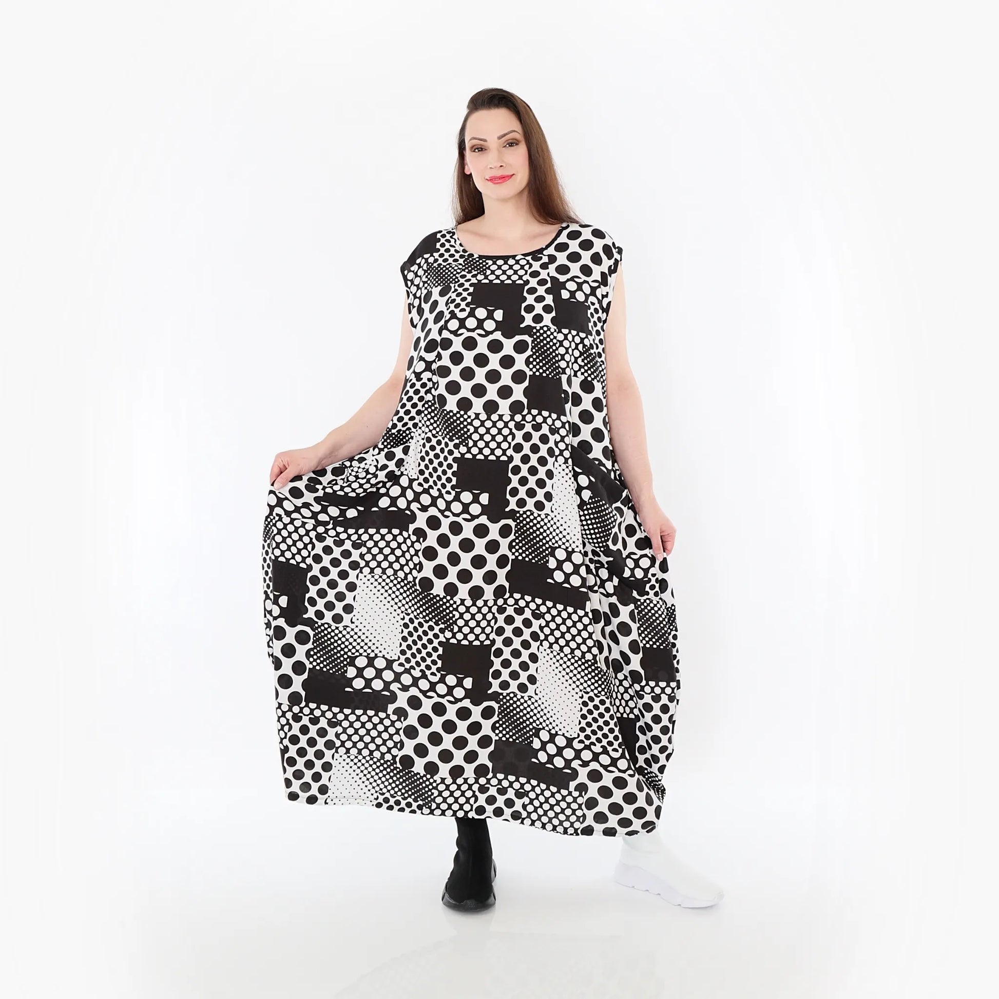  Ballonkleid von AKH Fashion aus Viskose, 1481.04491, Schwarz/Weiß, Punkte, Ausgefallen