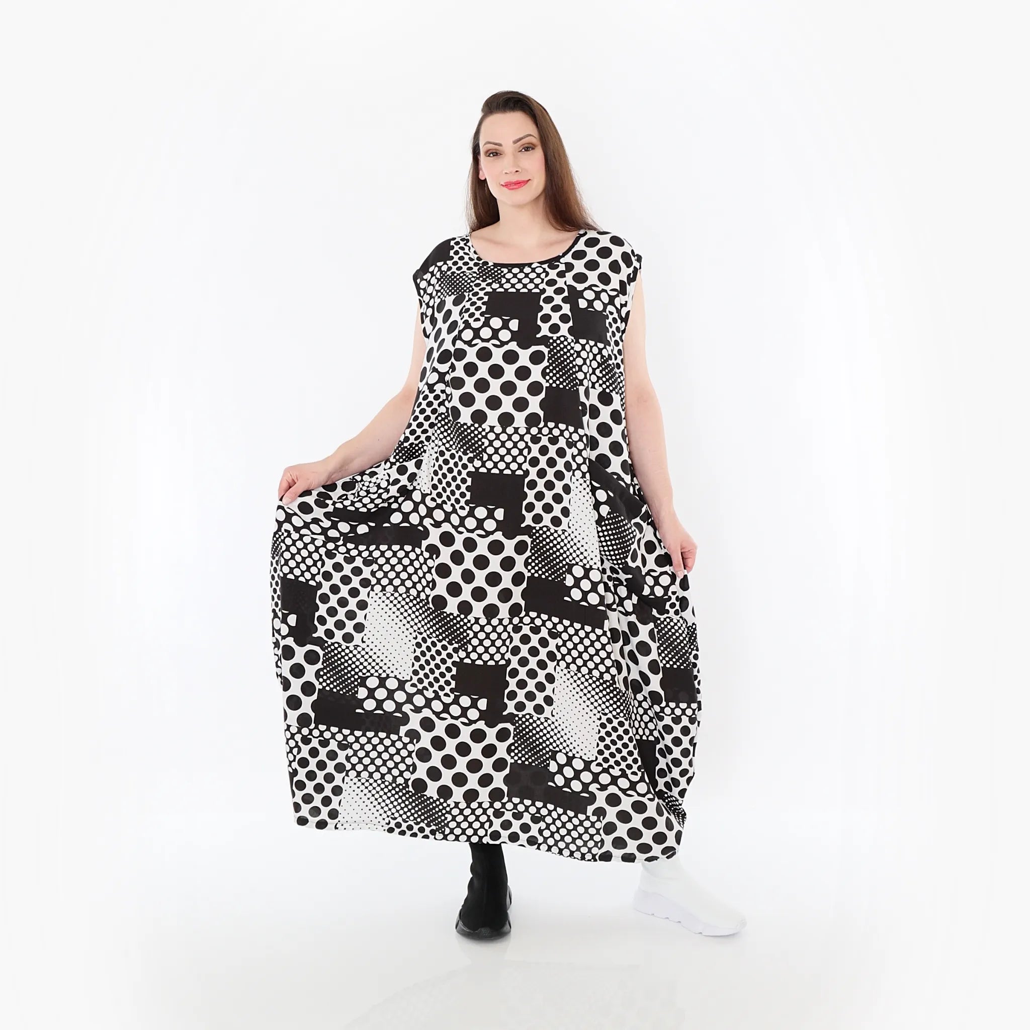  Ballonkleid von AKH Fashion aus Viskose, 1481.04491, Schwarz/Weiß, Punkte, Ausgefallen