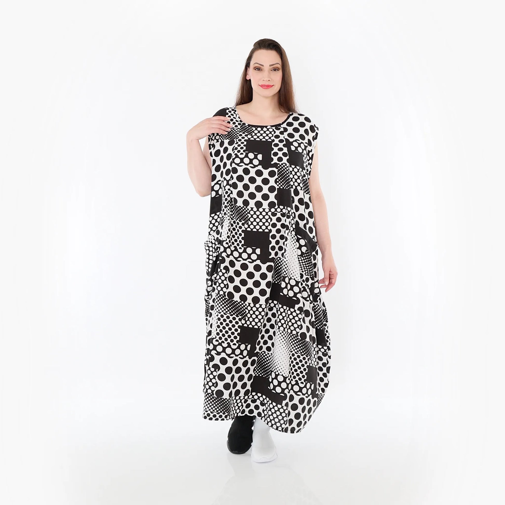  Ballonkleid von AKH Fashion aus Viskose, 1481.04491, Schwarz/Weiß, Punkte, Ausgefallen