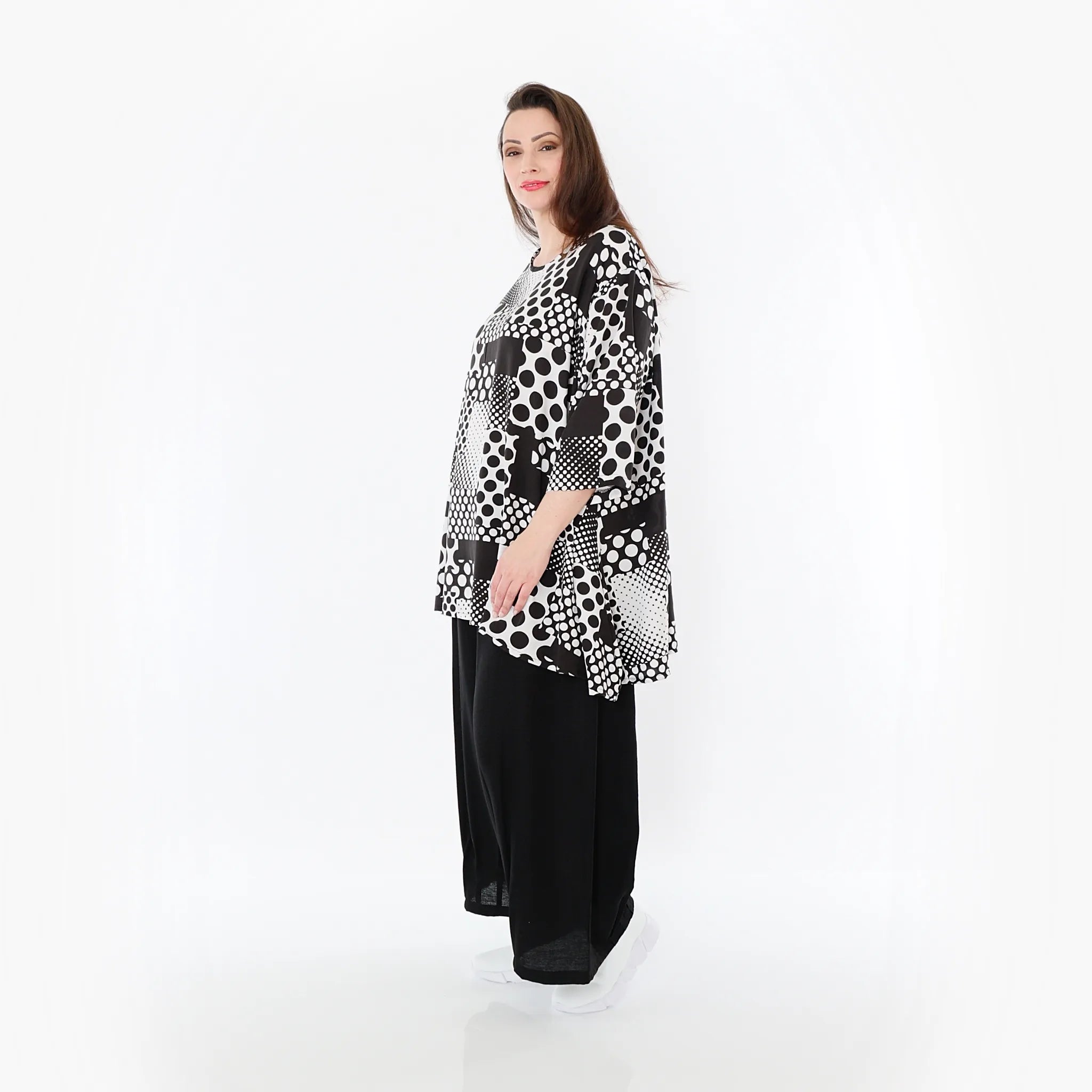  A-Form Bigshirt von AKH Fashion aus Viskose, 1481.00593, Schwarz/Weiß, Punkte, Ausgefallen