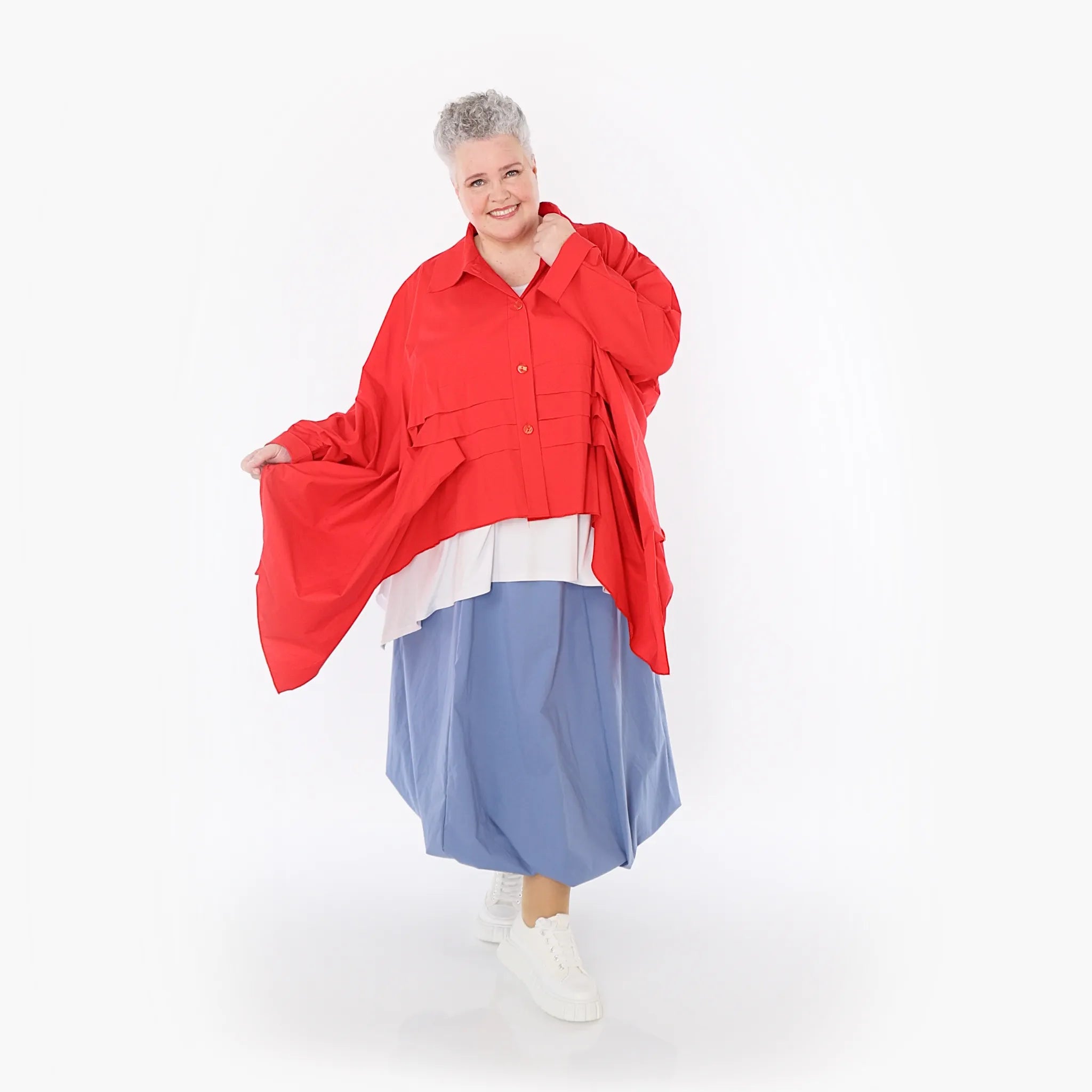  Zipfel Bluse von AKH Fashion aus Baumwolle, 1482.07080, Rot, Ausgefallen, Zeitlos, Schick