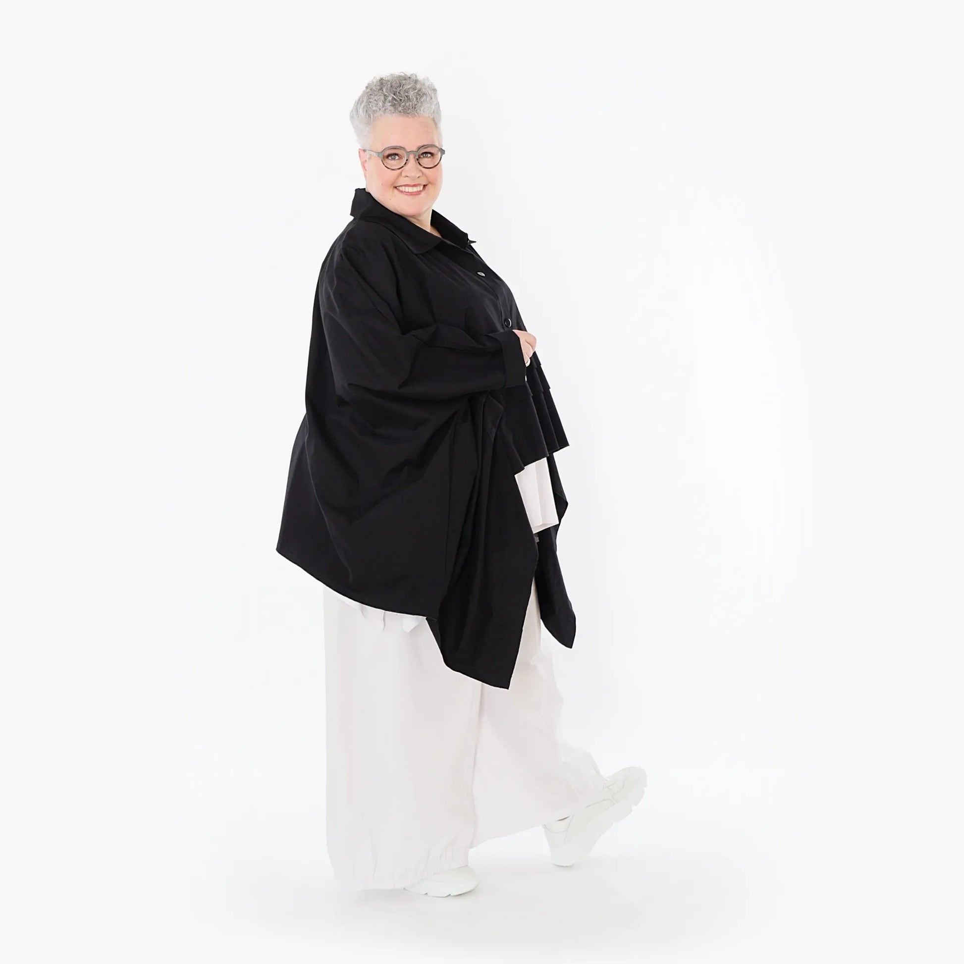  Zipfel Bluse von AKH Fashion aus Baumwolle, 1482.07080, Schwarz, Ausgefallen, Zeitlos