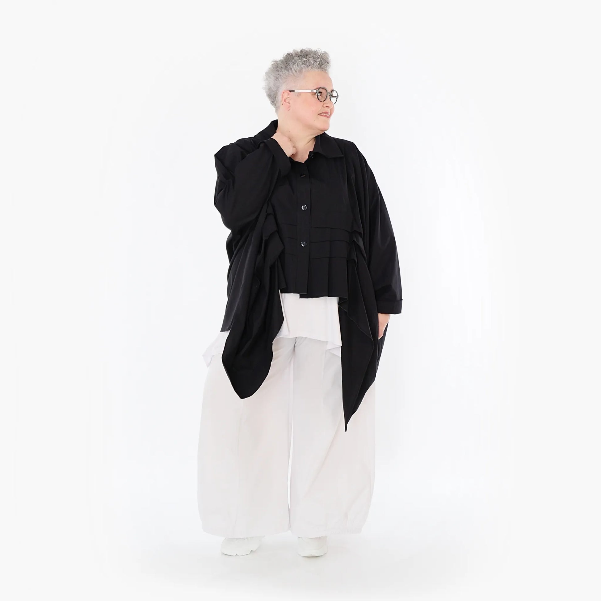  Zipfel Bluse von AKH Fashion aus Baumwolle, 1482.07080, Schwarz, Ausgefallen, Zeitlos