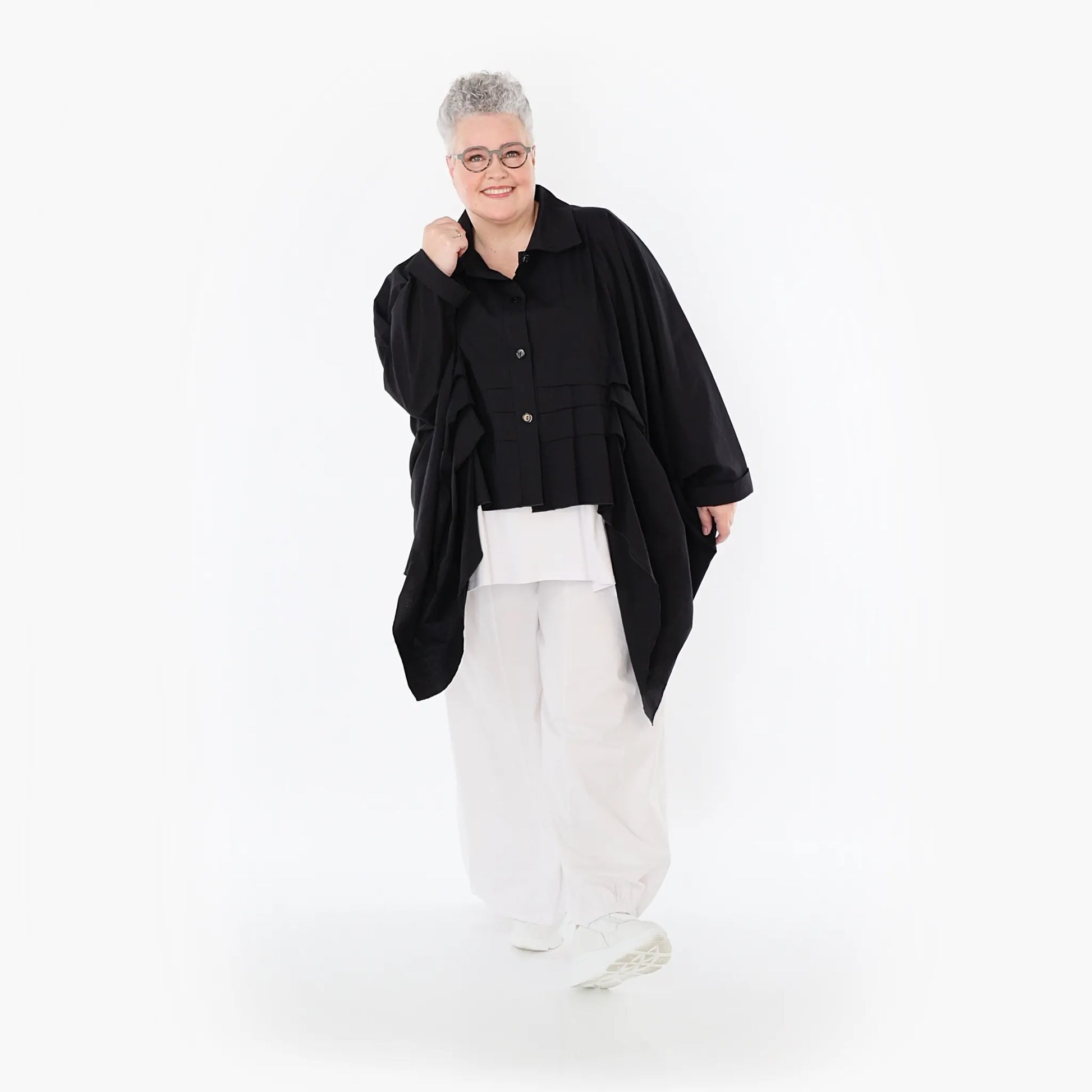  Zipfel Bluse von AKH Fashion aus Baumwolle, 1482.07080, Schwarz, Ausgefallen, Zeitlos