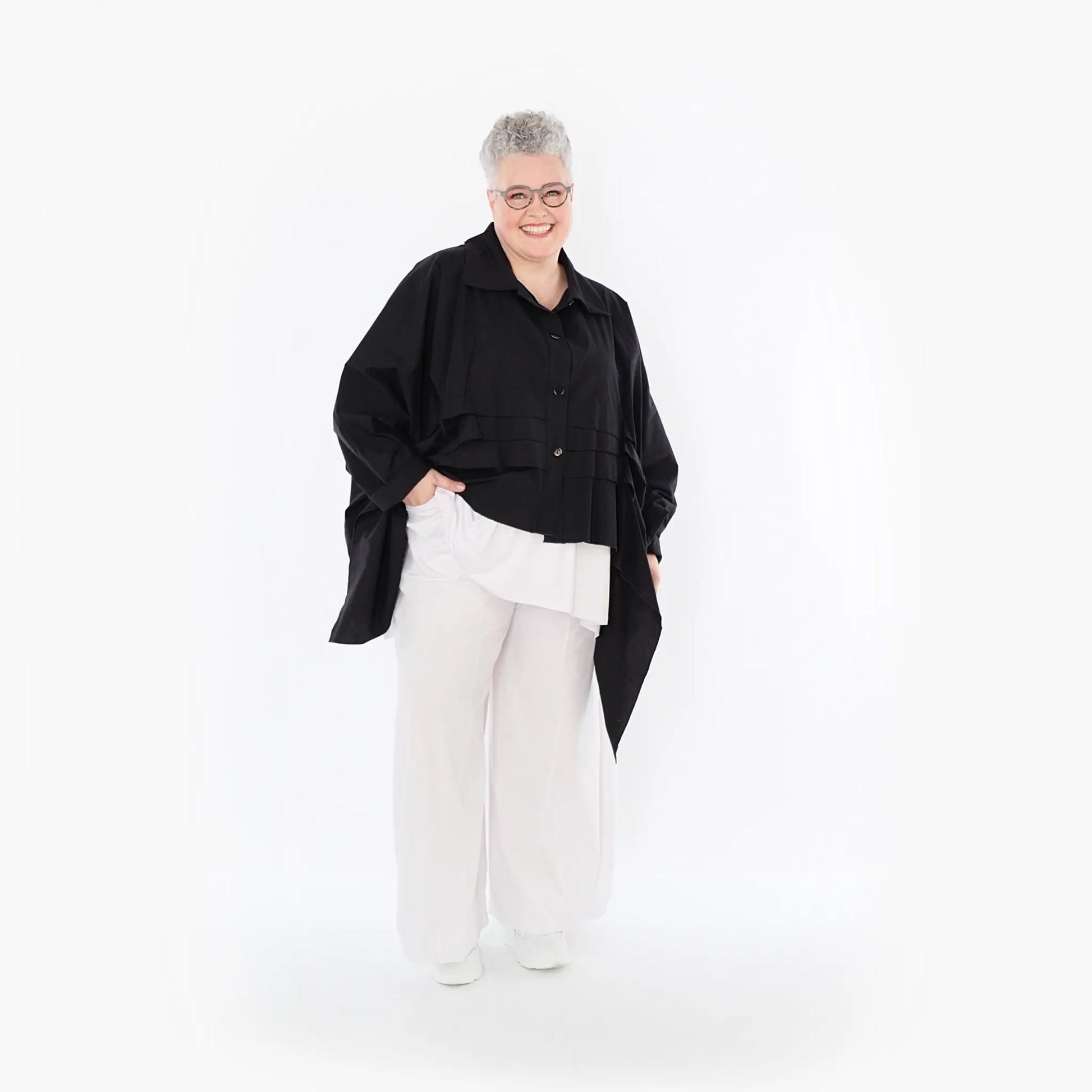  Zipfel Bluse von AKH Fashion aus Baumwolle, 1482.07080, Schwarz, Ausgefallen, Zeitlos