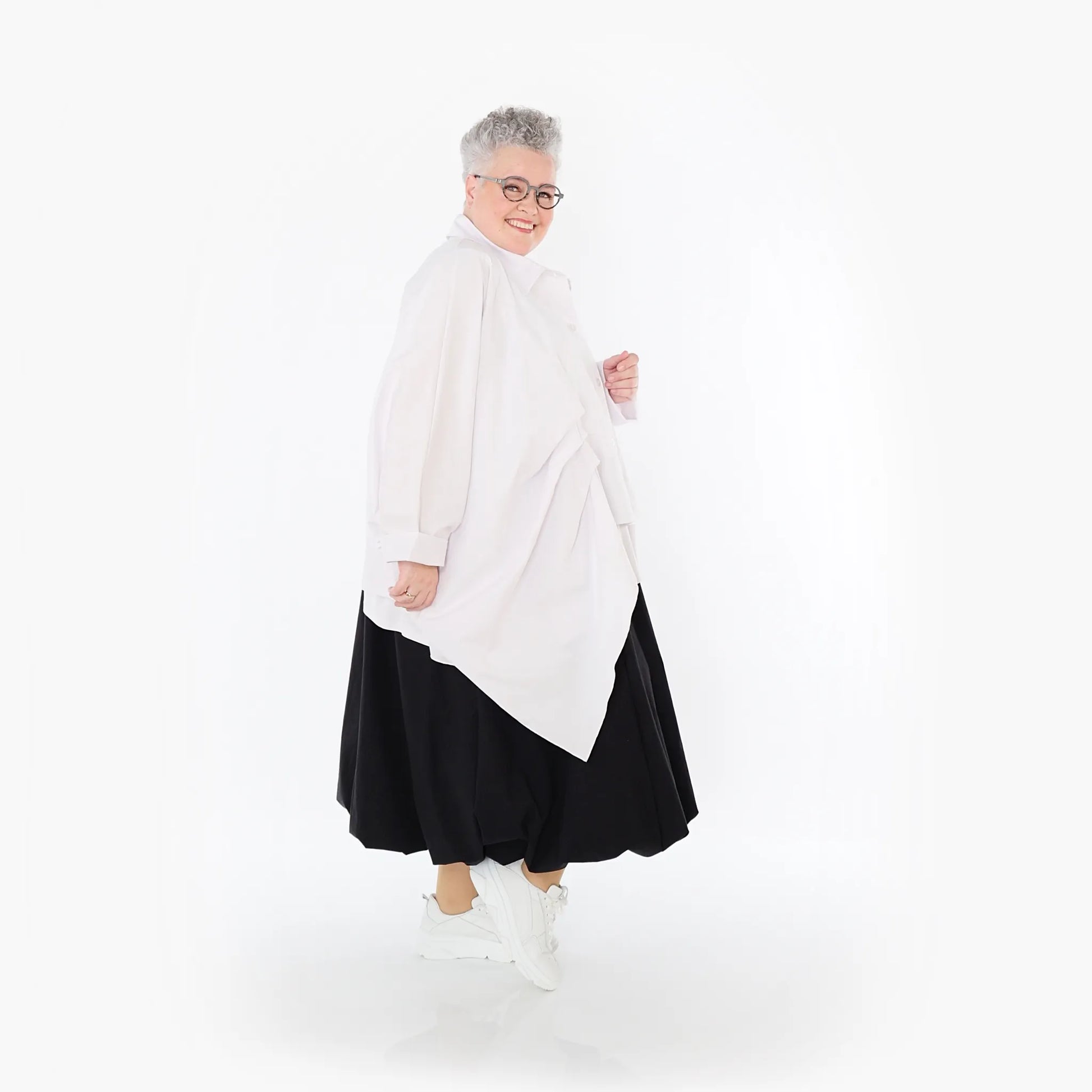  Zipfel Bluse von AKH Fashion aus Baumwolle, 1482.07080, Weiß, Ausgefallen, Zeitlos, Schick