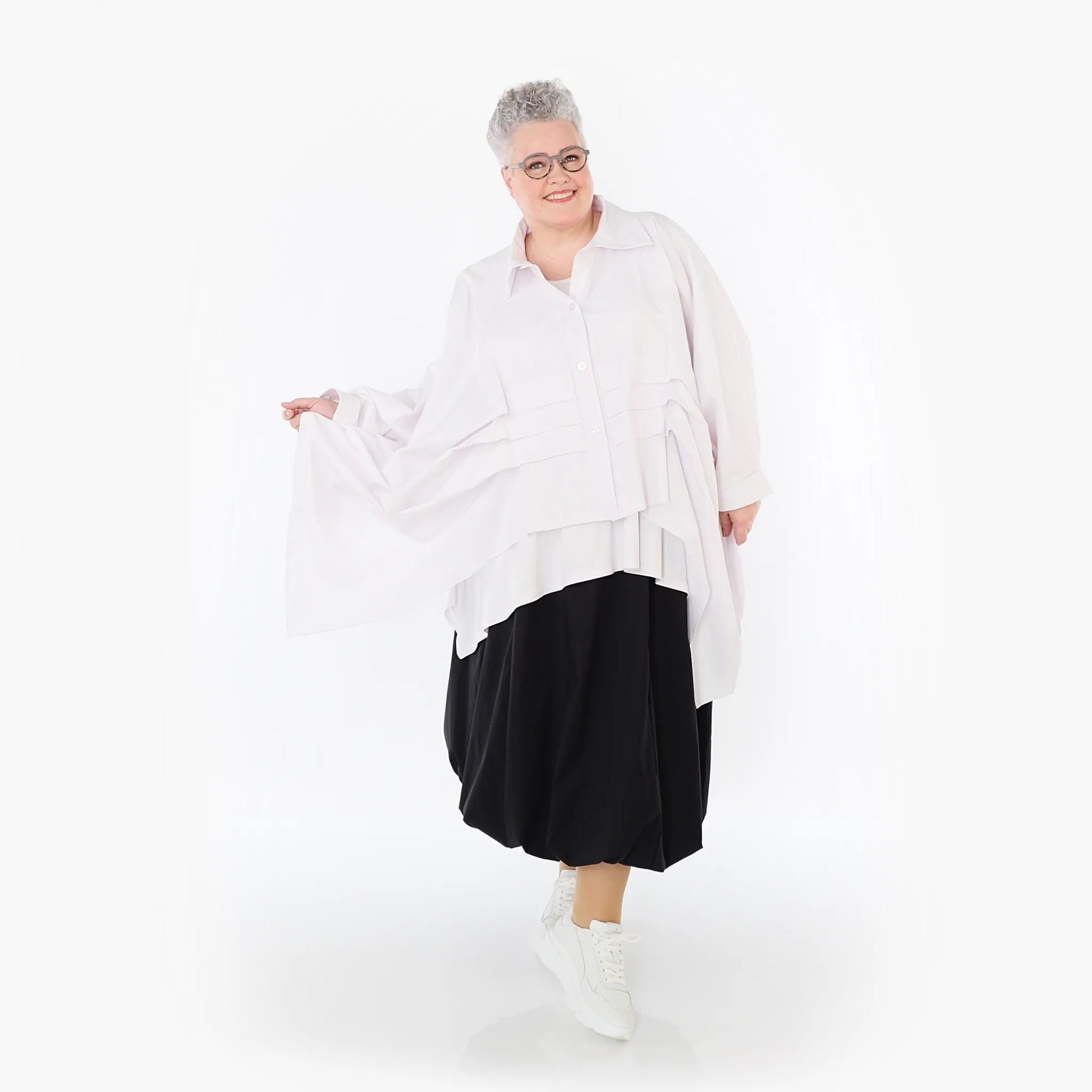  Zipfel Bluse von AKH Fashion aus Baumwolle, 1482.07080, Weiß, Ausgefallen, Zeitlos, Schick