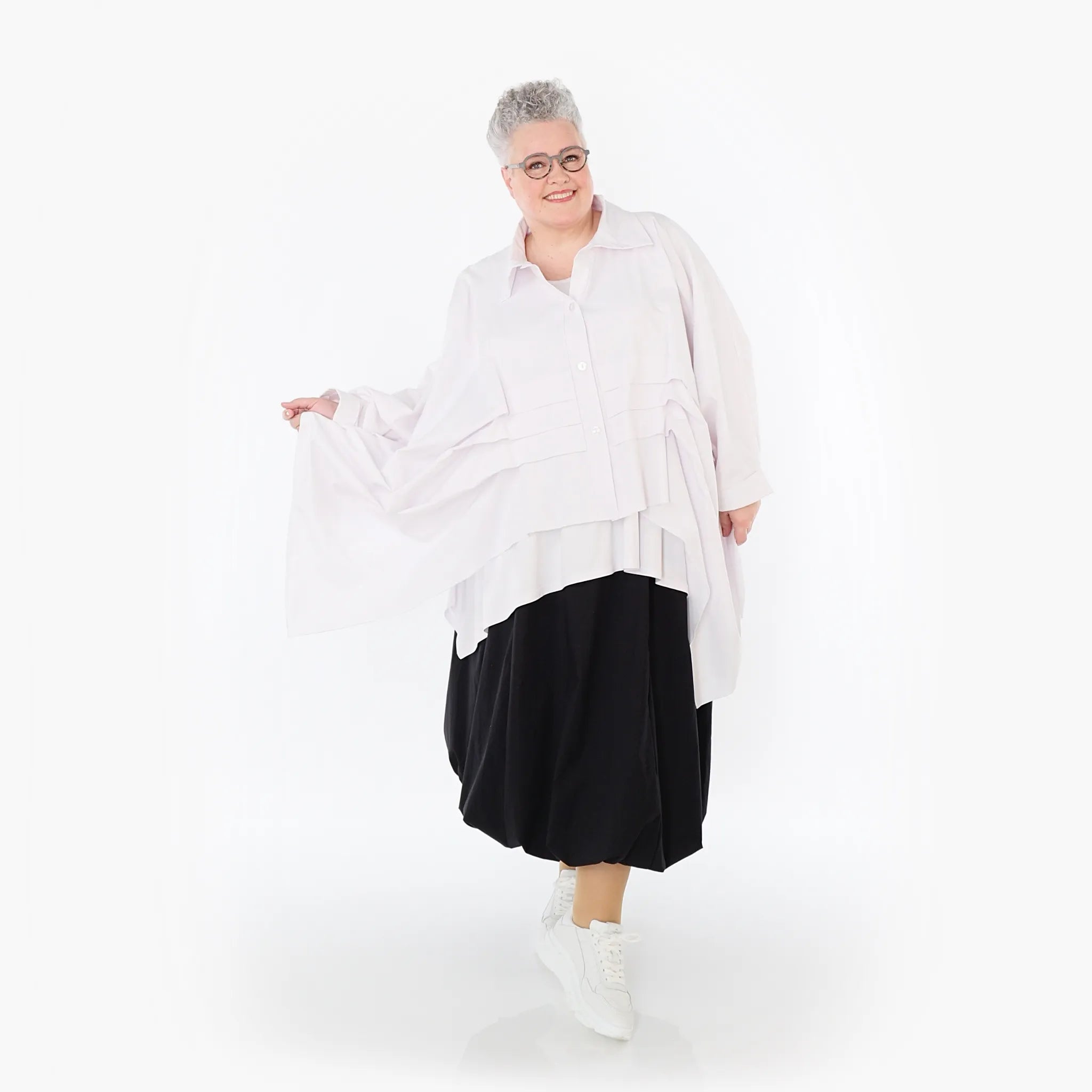  Zipfel Bluse von AKH Fashion aus Baumwolle, 1482.07080, Weiß, Ausgefallen, Zeitlos, Schick