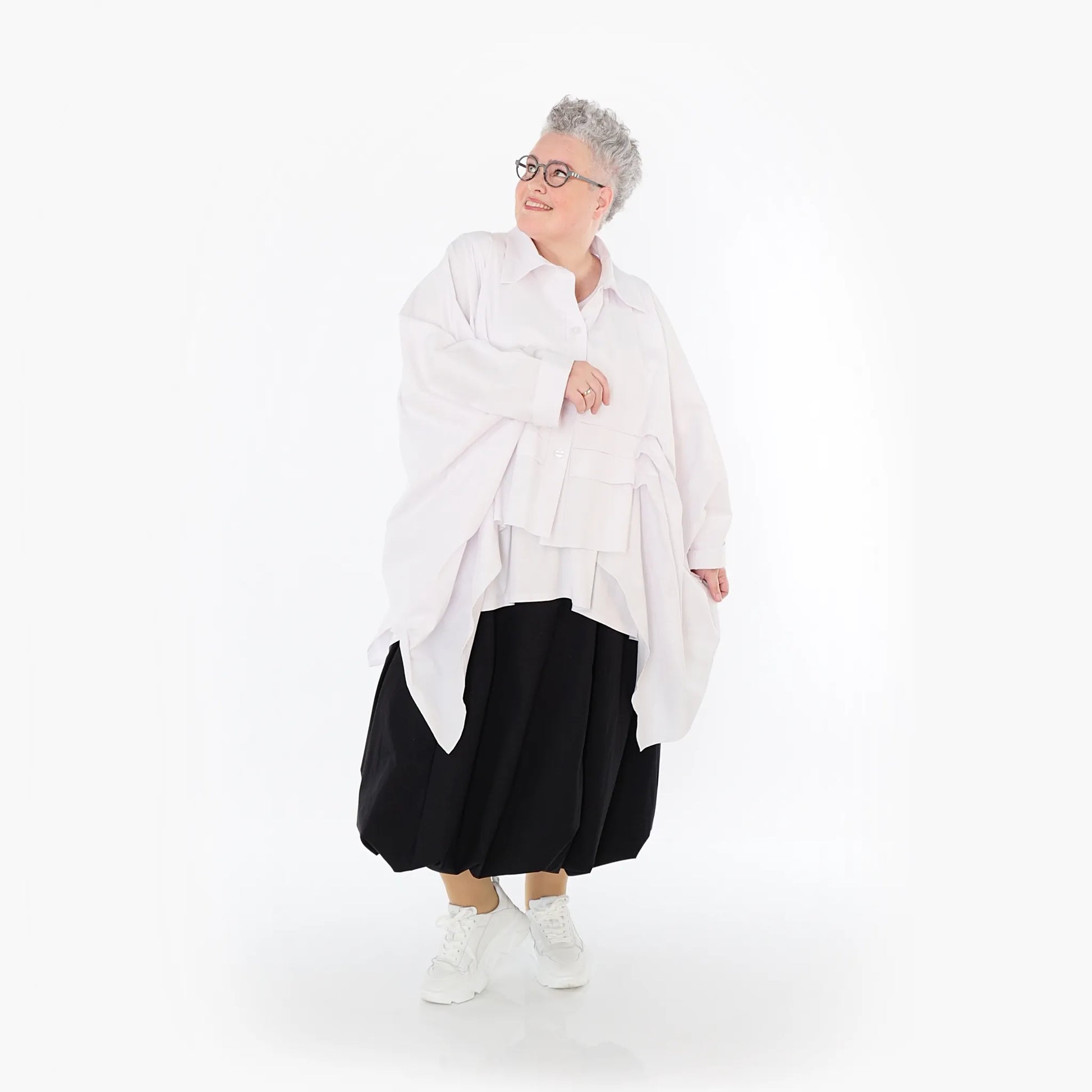  Zipfel Bluse von AKH Fashion aus Baumwolle, 1482.07080, Weiß, Ausgefallen, Zeitlos, Schick