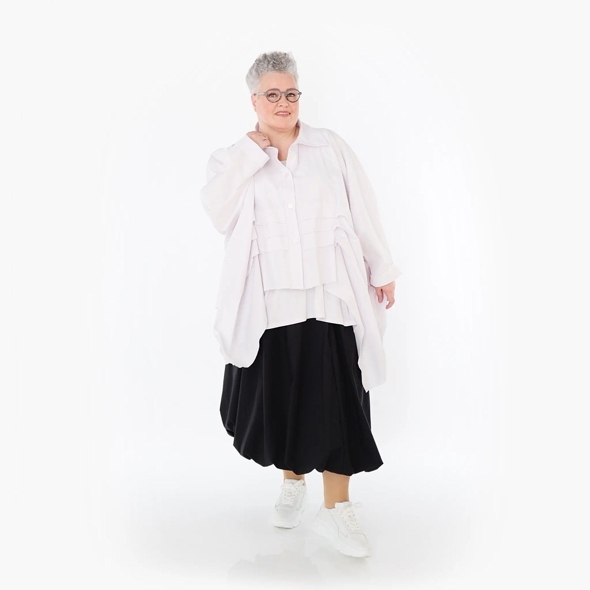  Zipfel Bluse von AKH Fashion aus Baumwolle, 1482.07080, Weiß, Ausgefallen, Zeitlos, Schick