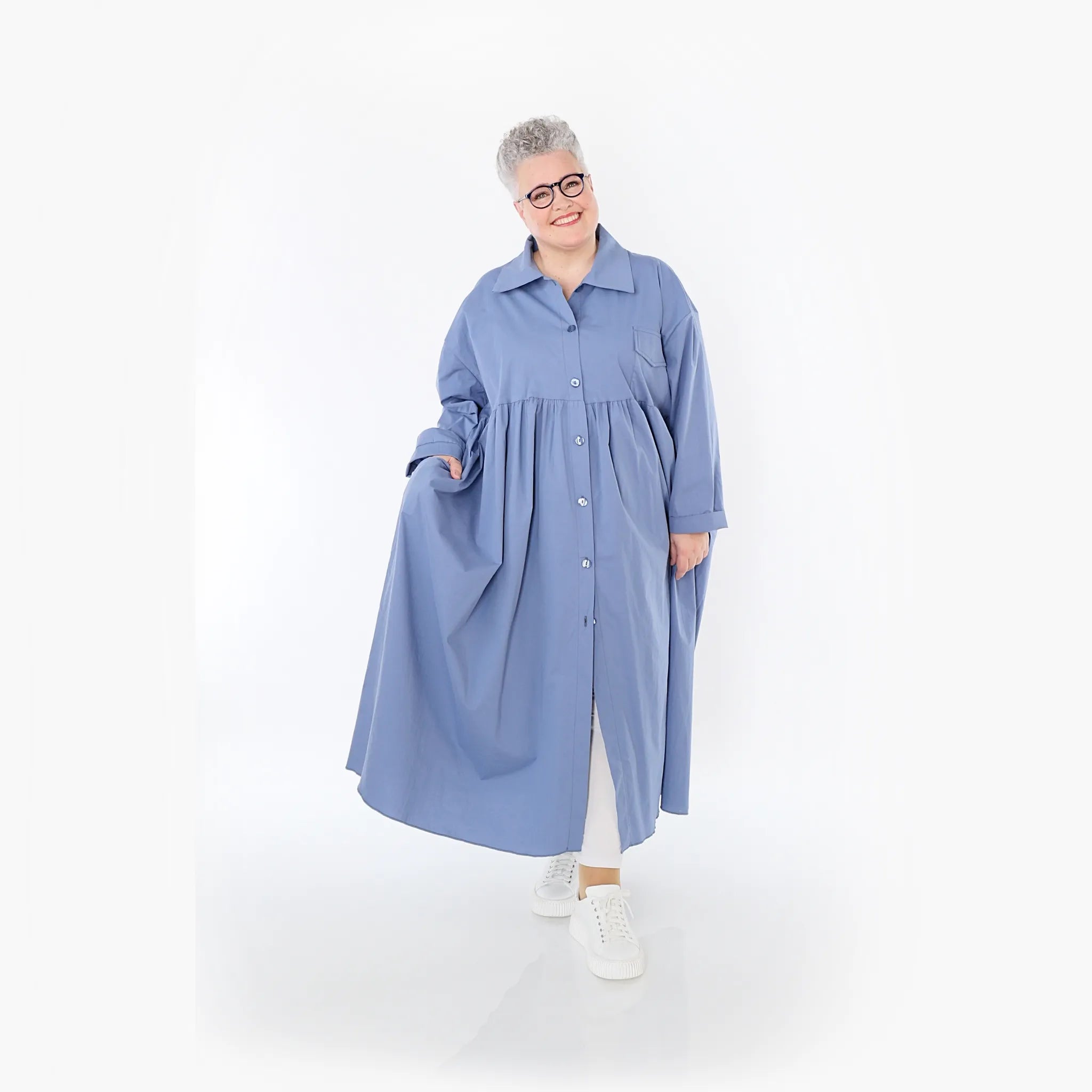  A-Form Mantel von AKH Fashion aus Baumwolle, 1482.07084, Azurblau, Ausgefallen, Zeitlos