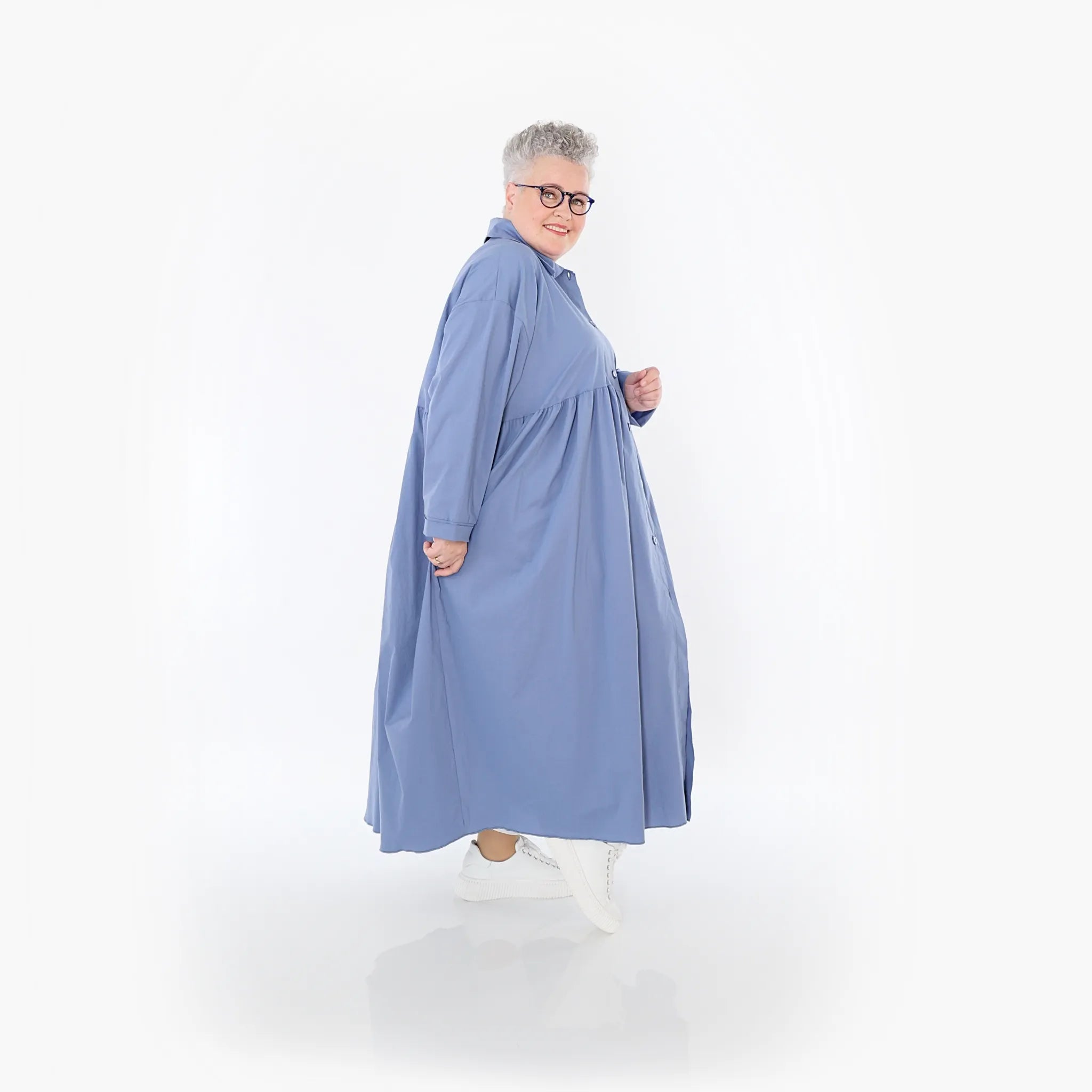  A-Form Mantel von AKH Fashion aus Baumwolle, 1482.07084, Azurblau, Ausgefallen, Zeitlos