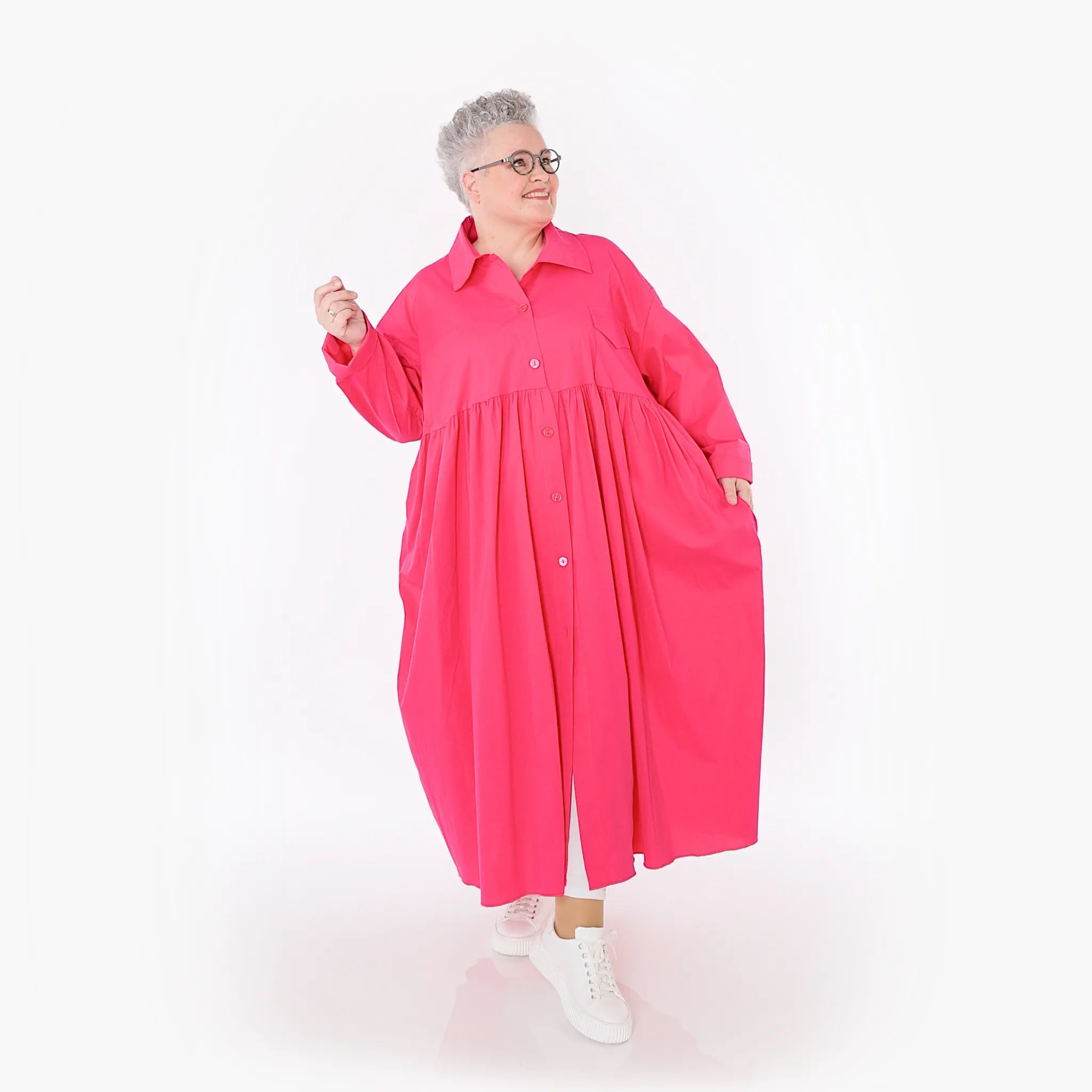  A-Form Mantel von AKH Fashion aus Baumwolle, 1482.07084, Fuchsia, Ausgefallen, Zeitlos